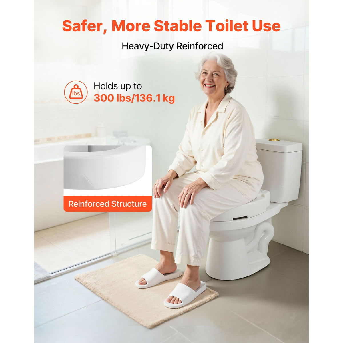 Raised Toilet Seat, 136.1 kg Load Capacity, 88.9 mm Lift Height, Commode Elevated Toilet Seat Riser with Enlarged Opening for Seniors, Elderly, Handicap, Disabled, and Adults, Fits Round Bowl