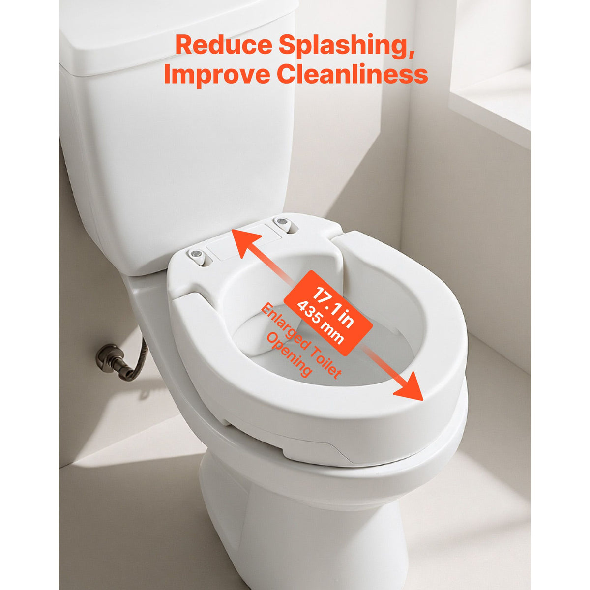 Raised Toilet Seat, 136.1 kg Load Capacity, 88.9 mm Lift Height, Commode Elevated Toilet Seat Riser with Enlarged Opening for Seniors, Elderly, Handicap, Disabled, and Adults, Fits Round Bowl