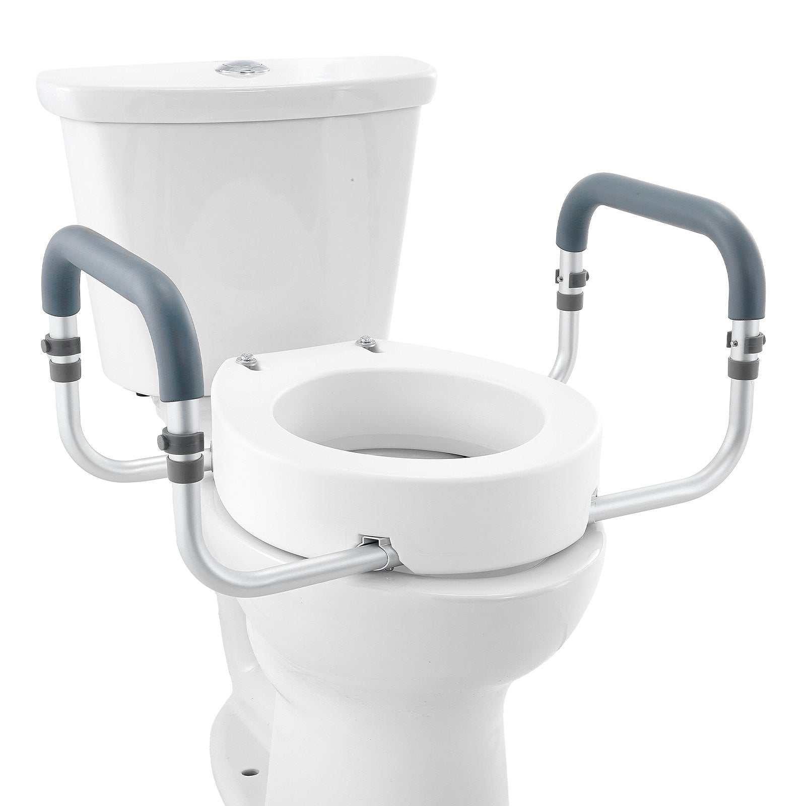 Mobility & Accessibility: VEVOR Raised Toilet Seat,88.9 mm Height Raised, 136 kg Weight Capacity, for Standard Round Toilet, Aluminum Handrail, with EVA Armrest Padding, for Elderly, Handicap, Patient, Pregnant, Medical