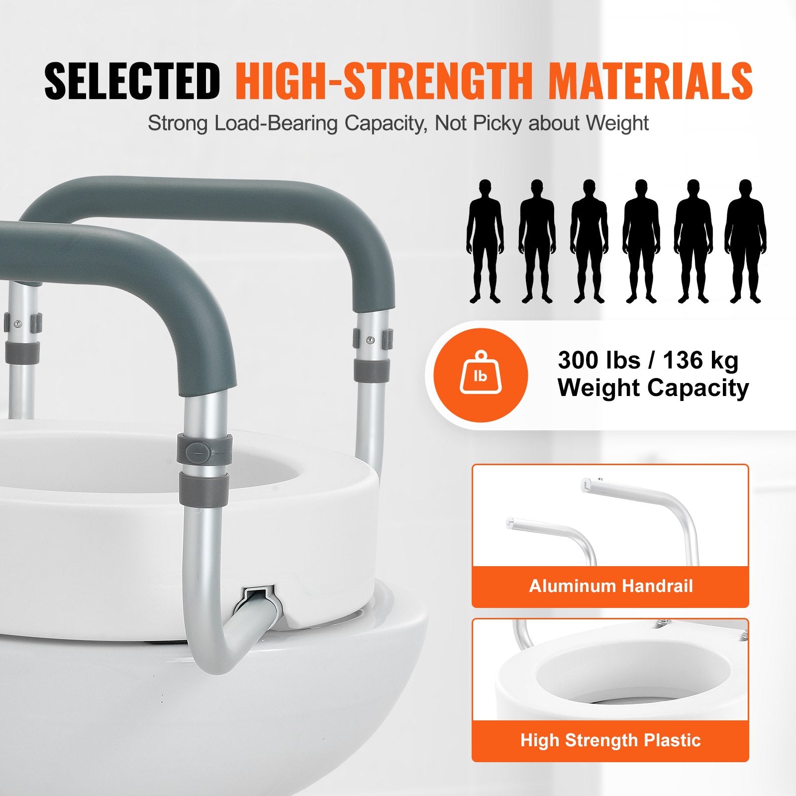 Mobility & Accessibility: VEVOR Raised Toilet Seat,88.9 mm Height Raised, 136 kg Weight Capacity, for Standard Round Toilet, Aluminum Handrail, with EVA Armrest Padding, for Elderly, Handicap, Patient, Pregnant, Medical