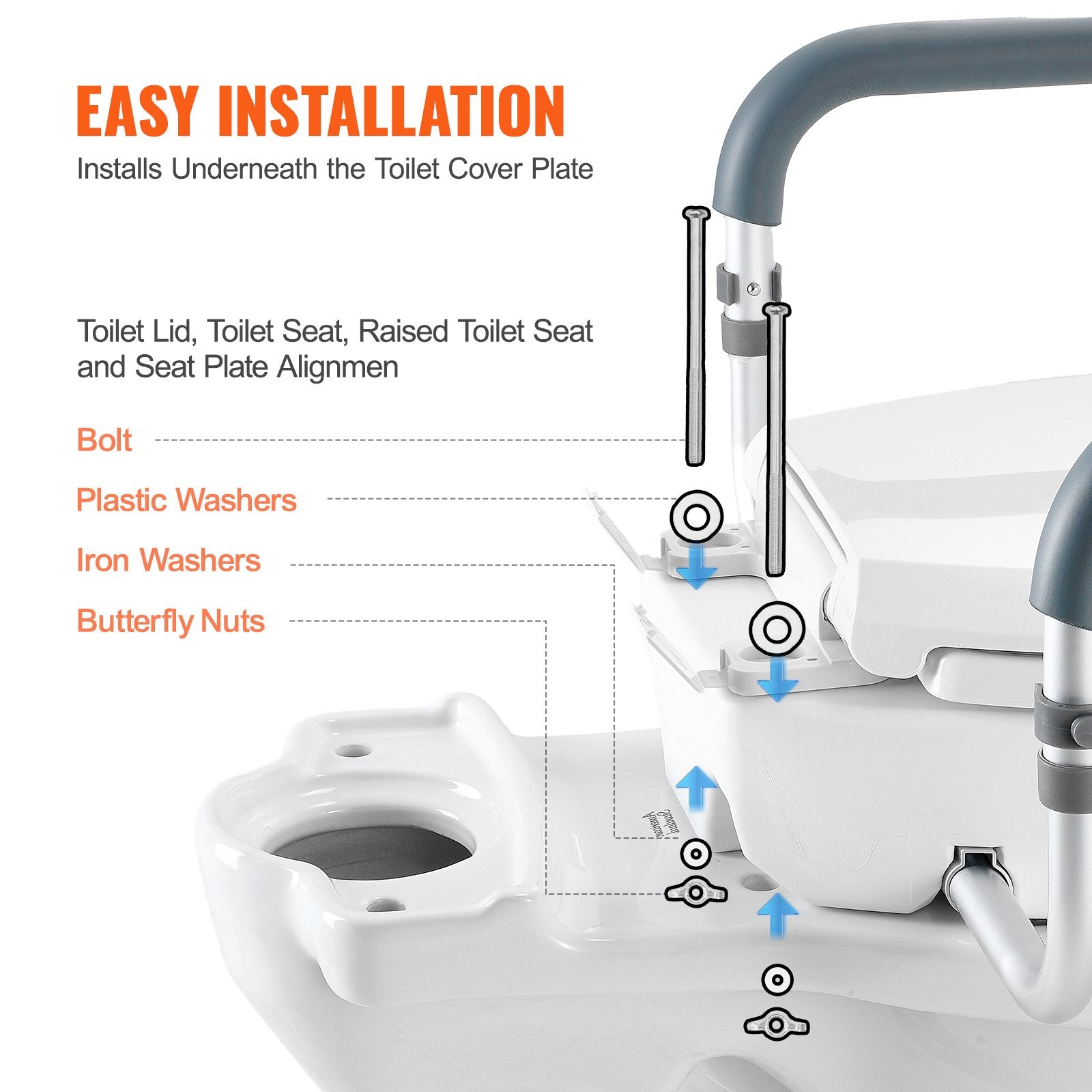Mobility & Accessibility: VEVOR Raised Toilet Seat,88.9 mm Height Raised, 136 kg Weight Capacity, for Standard Round Toilet, Aluminum Handrail, with EVA Armrest Padding, for Elderly, Handicap, Patient, Pregnant, Medical