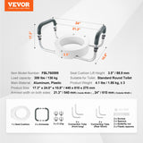 Mobility & Accessibility: VEVOR Raised Toilet Seat,88.9 mm Height Raised, 136 kg Weight Capacity, for Standard Round Toilet, Aluminum Handrail, with EVA Armrest Padding, for Elderly, Handicap, Patient, Pregnant, Medical