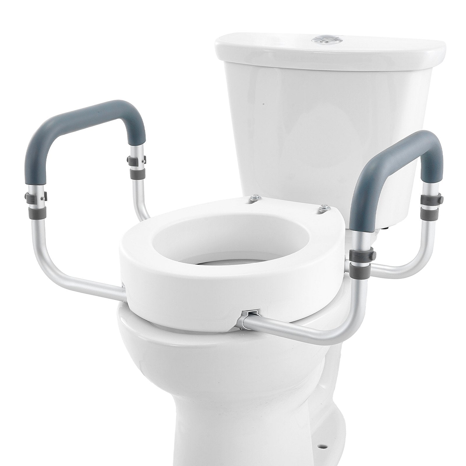 Mobility & Accessibility: VEVOR Raised Toilet Seat,88.9 mm Height Raised, 136 kg Weight Capacity, for Standard Round Toilet, Aluminum Handrail, with EVA Armrest Padding, for Elderly, Handicap, Patient, Pregnant, Medical