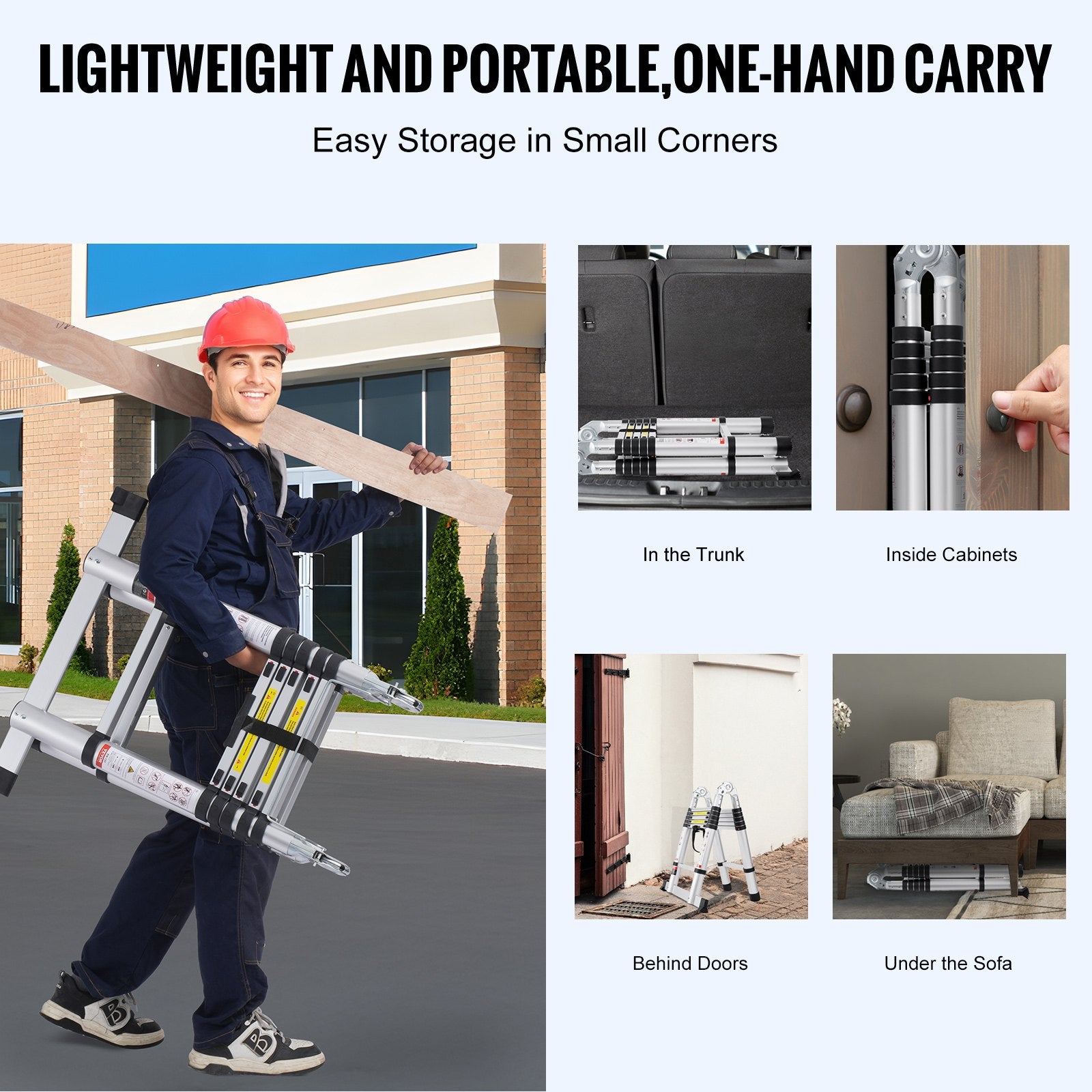 Automotive Repair & Speciality Tools: VEVOR Telescoping Extension Ladder 12.5FT A-Shape w/ Stabilizer Bar for RV
