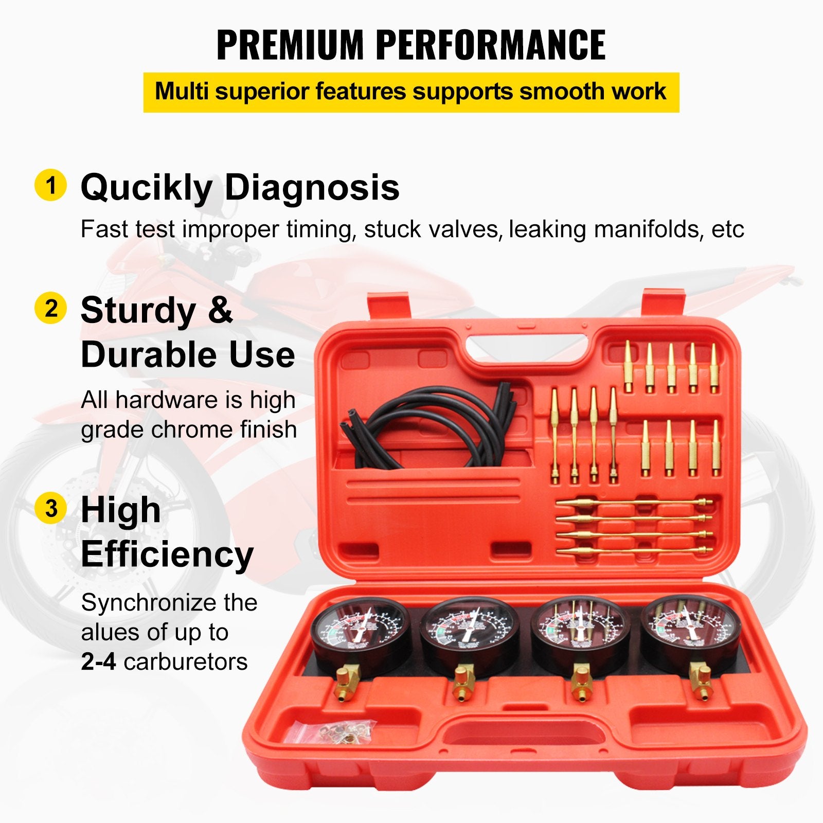 Gardening Tools: VEVOR Fuel Vacuum Carburetor Synchronize Tool Kit Fuel Vacuum Carburetor Synchronizer carb sync Gauge Set with Rubber Hose