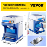 Toasters & Grills: VEVOR Ice Shaver 265LBS/Hour Snow Cone Frozen Ice Shaving Slushie Dessert Maker Stainless Steel Food Grade for Kitchen Home Bars