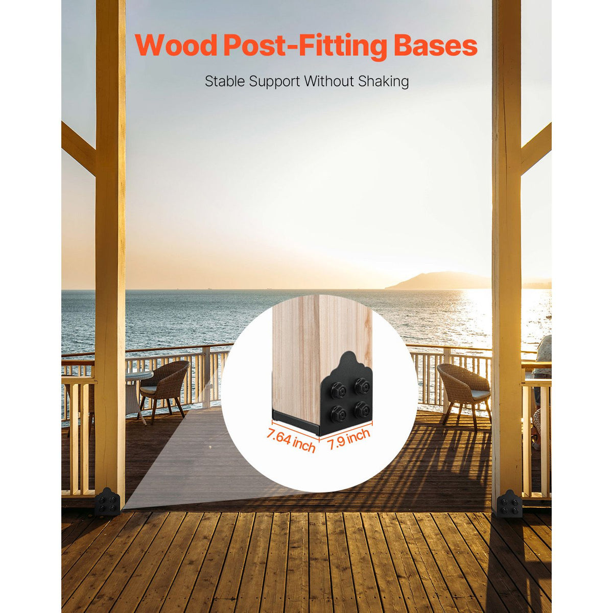 8x8 Post Base 2 Pcs, Inner Size 7.9x7.5 inch / 200x190 mm Post Brackets, Heavy Duty Carbon Steel Decking Posts, Wood Posts Brackets for Pavilion Deck Railing Support Deck Base Plate, Black