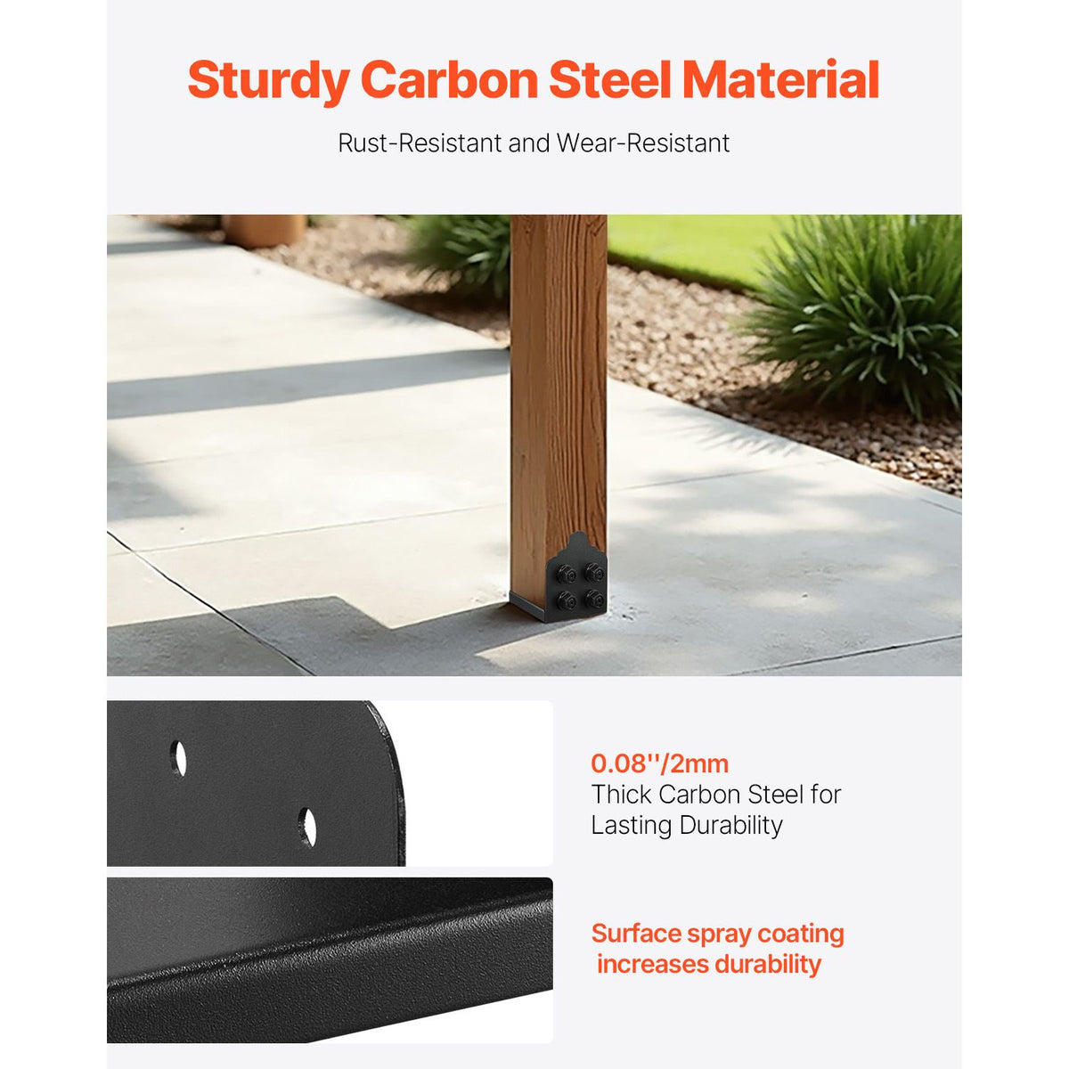 8x8 Post Base 2 Pcs, Inner Size 7.9x7.5 inch / 200x190 mm Post Brackets, Heavy Duty Carbon Steel Decking Posts, Wood Posts Brackets for Pavilion Deck Railing Support Deck Base Plate, Black