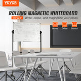 Building Toys: VEVOR 91.5x61cm Rolling Magnetic Whiteboard, Double-sided Mobile Whiteboard, Adjustable Height Dry Erase Board with Wheels, 1 Magnetic Erase & 3 Dry Erase Markers & Movable Tray Office, School
