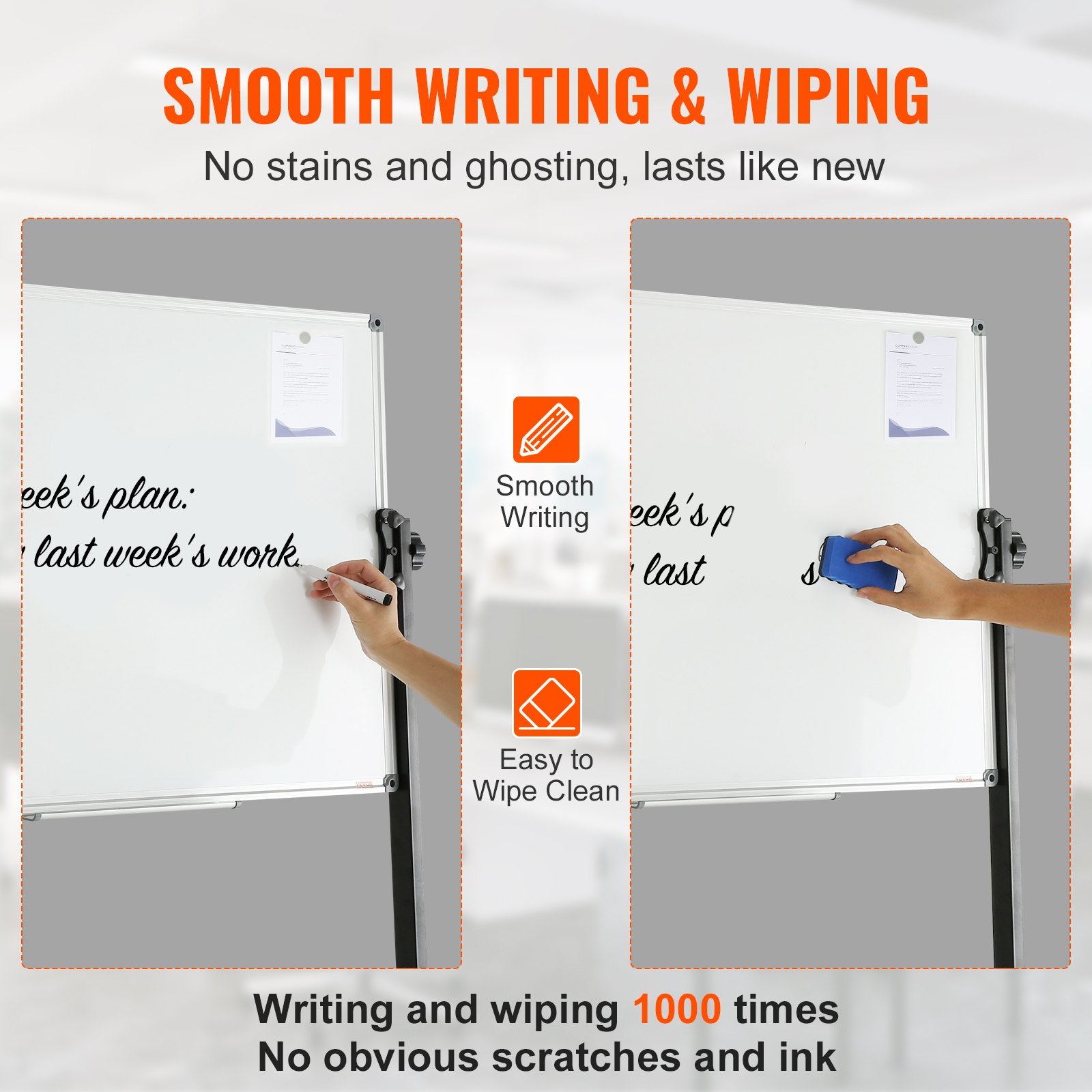 Building Toys: VEVOR 91.5x61cm Rolling Magnetic Whiteboard, Double-sided Mobile Whiteboard, Adjustable Height Dry Erase Board with Wheels, 1 Magnetic Erase & 3 Dry Erase Markers & Movable Tray Office, School