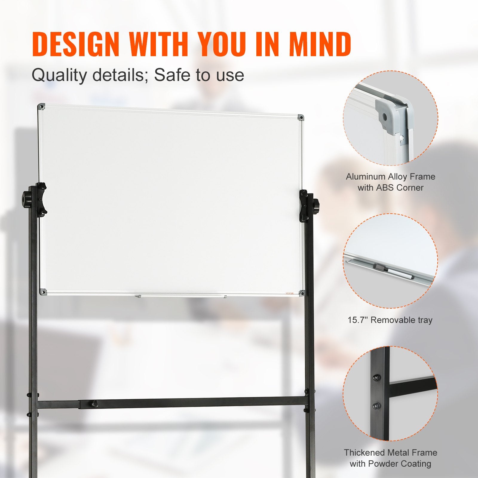 Building Toys: VEVOR 91.5x61cm Rolling Magnetic Whiteboard, Double-sided Mobile Whiteboard, Adjustable Height Dry Erase Board with Wheels, 1 Magnetic Erase & 3 Dry Erase Markers & Movable Tray Office, School