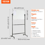Building Toys: VEVOR 91.5x61cm Rolling Magnetic Whiteboard, Double-sided Mobile Whiteboard, Adjustable Height Dry Erase Board with Wheels, 1 Magnetic Erase & 3 Dry Erase Markers & Movable Tray Office, School