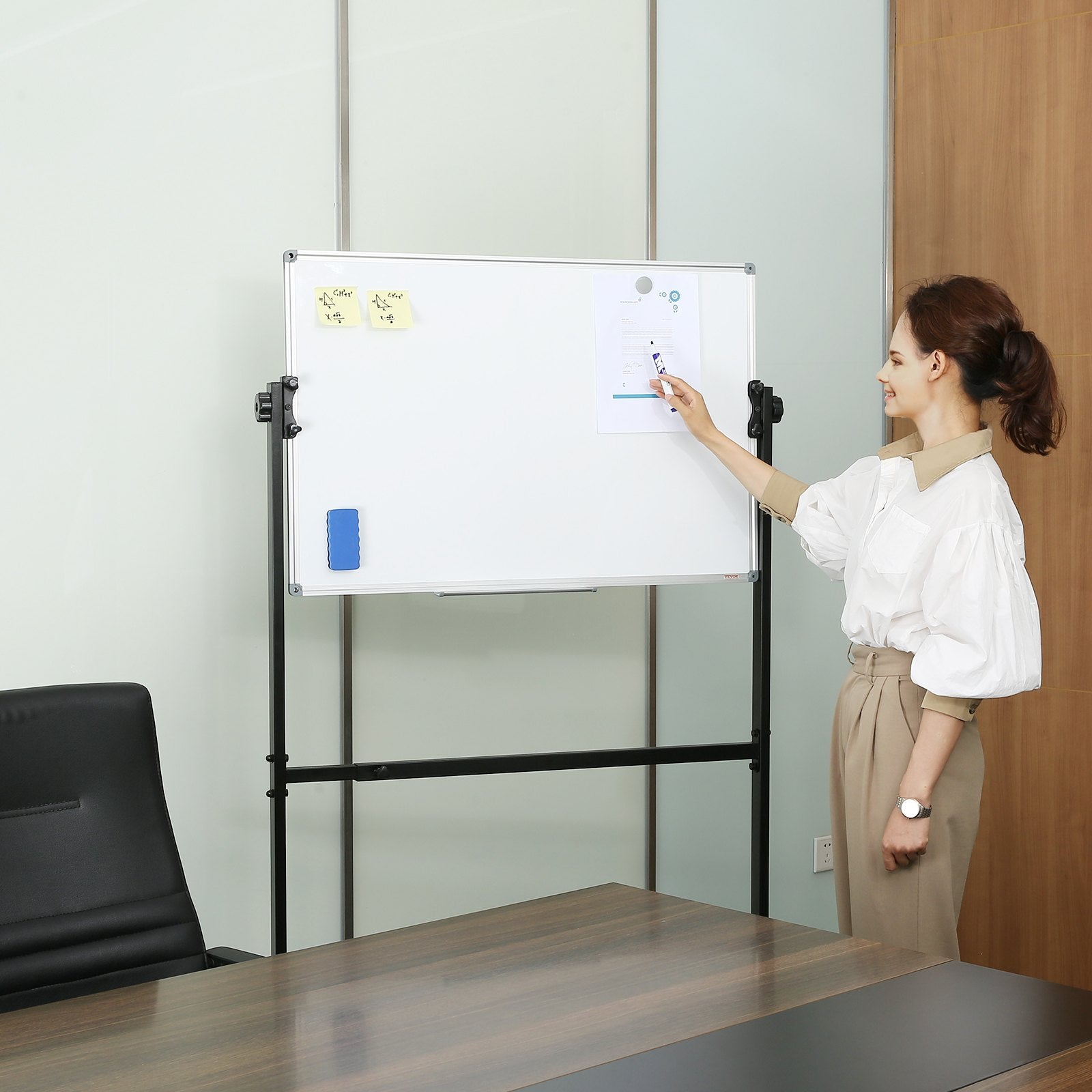 Building Toys: VEVOR 91.5x61cm Rolling Magnetic Whiteboard, Double-sided Mobile Whiteboard, Adjustable Height Dry Erase Board with Wheels, 1 Magnetic Erase & 3 Dry Erase Markers & Movable Tray Office, School