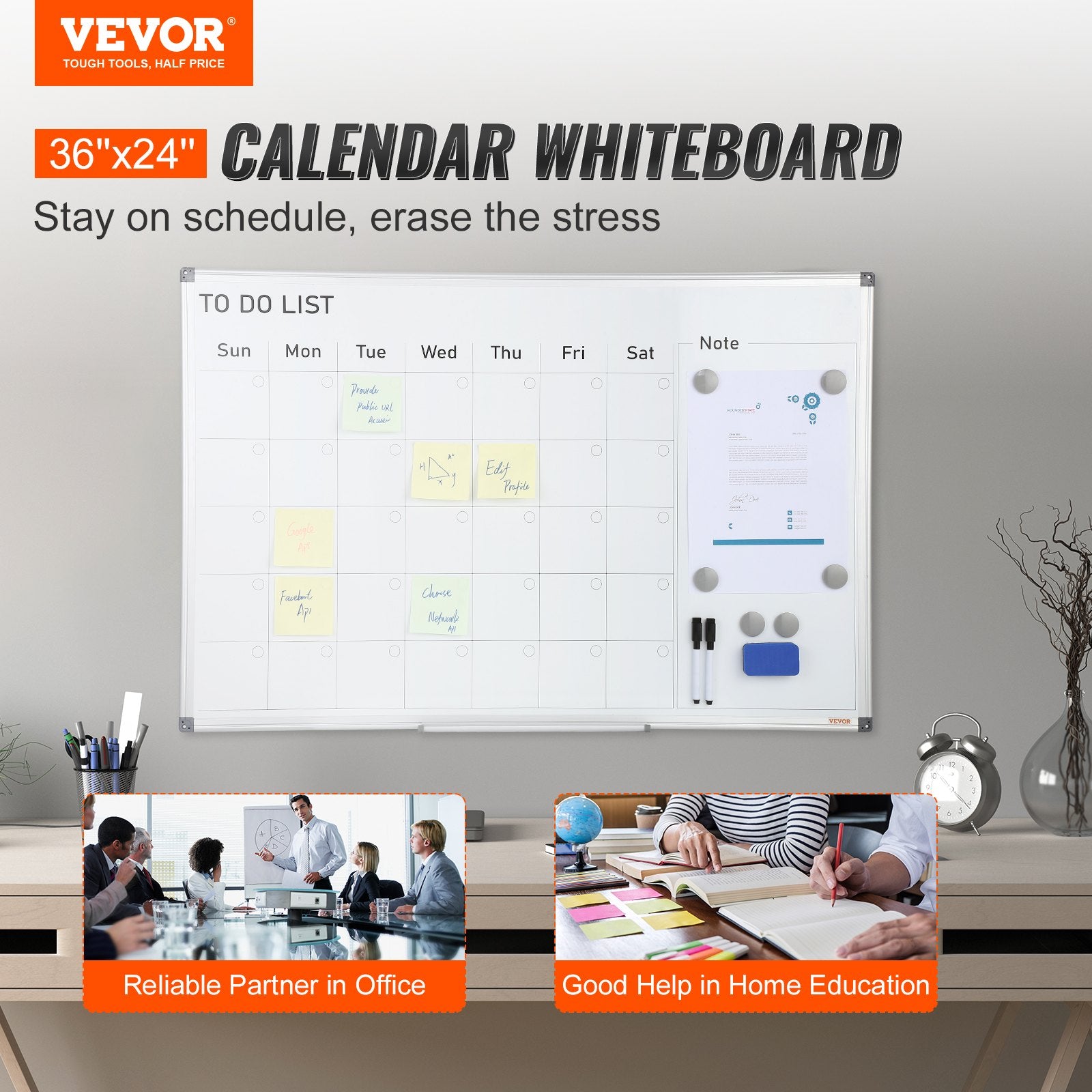 Desks: VEVOR Magnetic Whiteboard Dry Erase Board 36" x 24" Wall Mounted for Office