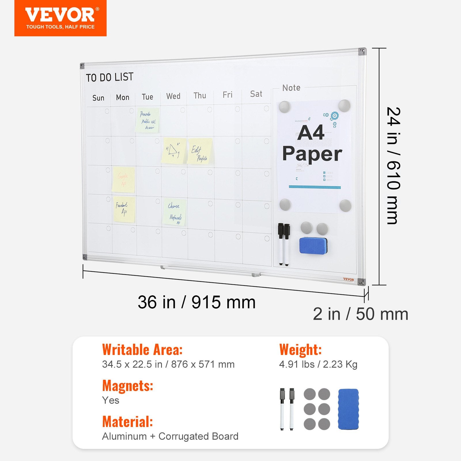 Desks: VEVOR Magnetic Whiteboard Dry Erase Board 36" x 24" Wall Mounted for Office