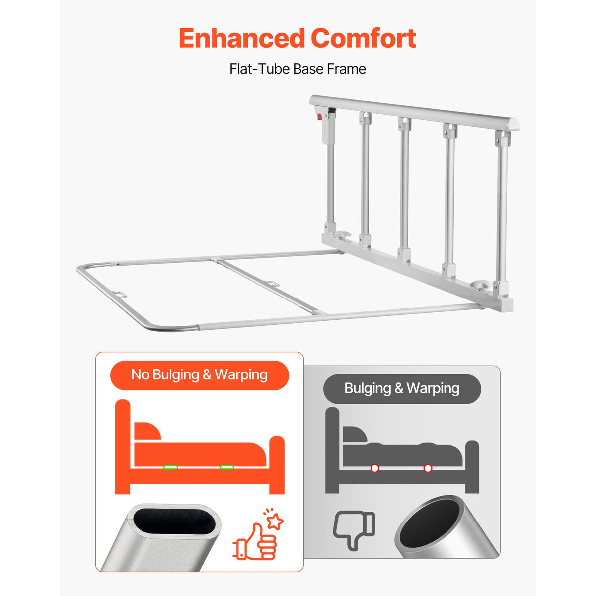 Foldable Bed Rail for Elderly, 122 cm Bedside Assist Rail with Fixing Strap, Adjustable Height Pipe Bedside Cane, High-Strength Metal Senior Bed Bar, Hand Guard Grab Fits King, Queen, Full, Twin