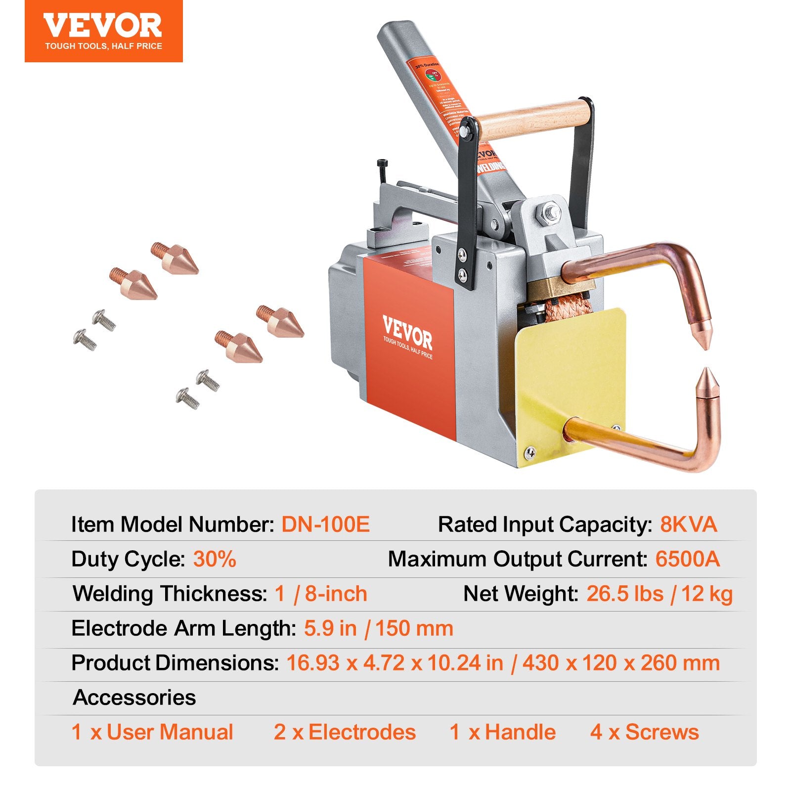Tool Sockets: VEVOR Portable Spot Welder, 1/8-inch Thick Spot Welder Machine with 8KVA Input Capacity, Handheld Welding Tip Gun Metal Sheet Spot Welding Machine for Carbon Steel, Aluminum Sheet