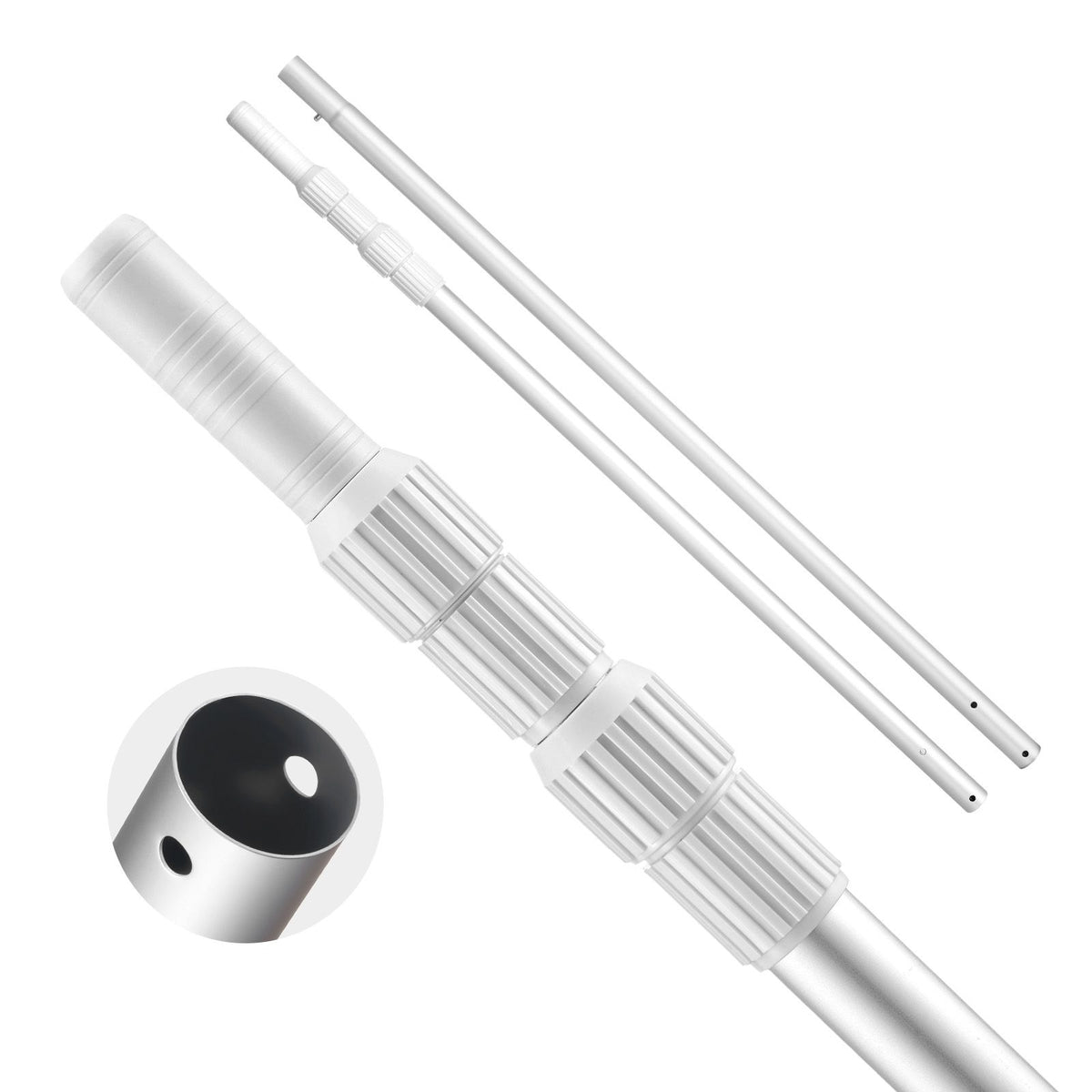 Pool Pole, 1 to 3.66 m Telescoping Swimming Pool Cleaning Poles, Professional Adjustable Telescopic Pole with Extension Pole, Heavy Duty Cleaner Stick for Skimmer Net, Rake, Brush, Vacuum Head