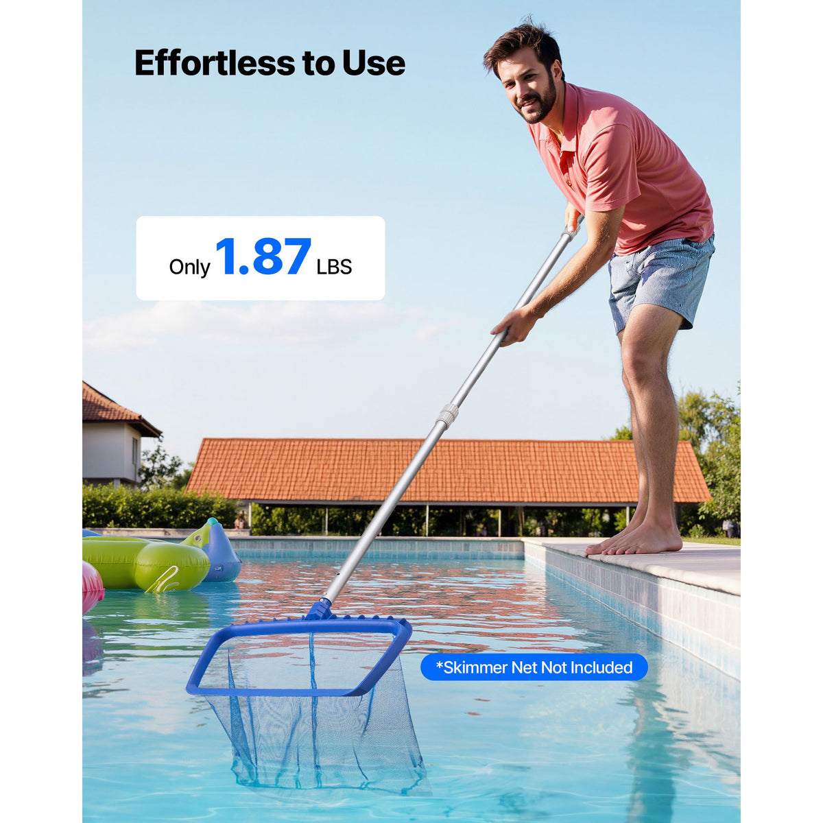 Pool Pole, 1 to 3.66 m Telescoping Swimming Pool Cleaning Poles, Professional Adjustable Telescopic Pole with Extension Pole, Heavy Duty Cleaner Stick for Skimmer Net, Rake, Brush, Vacuum Head