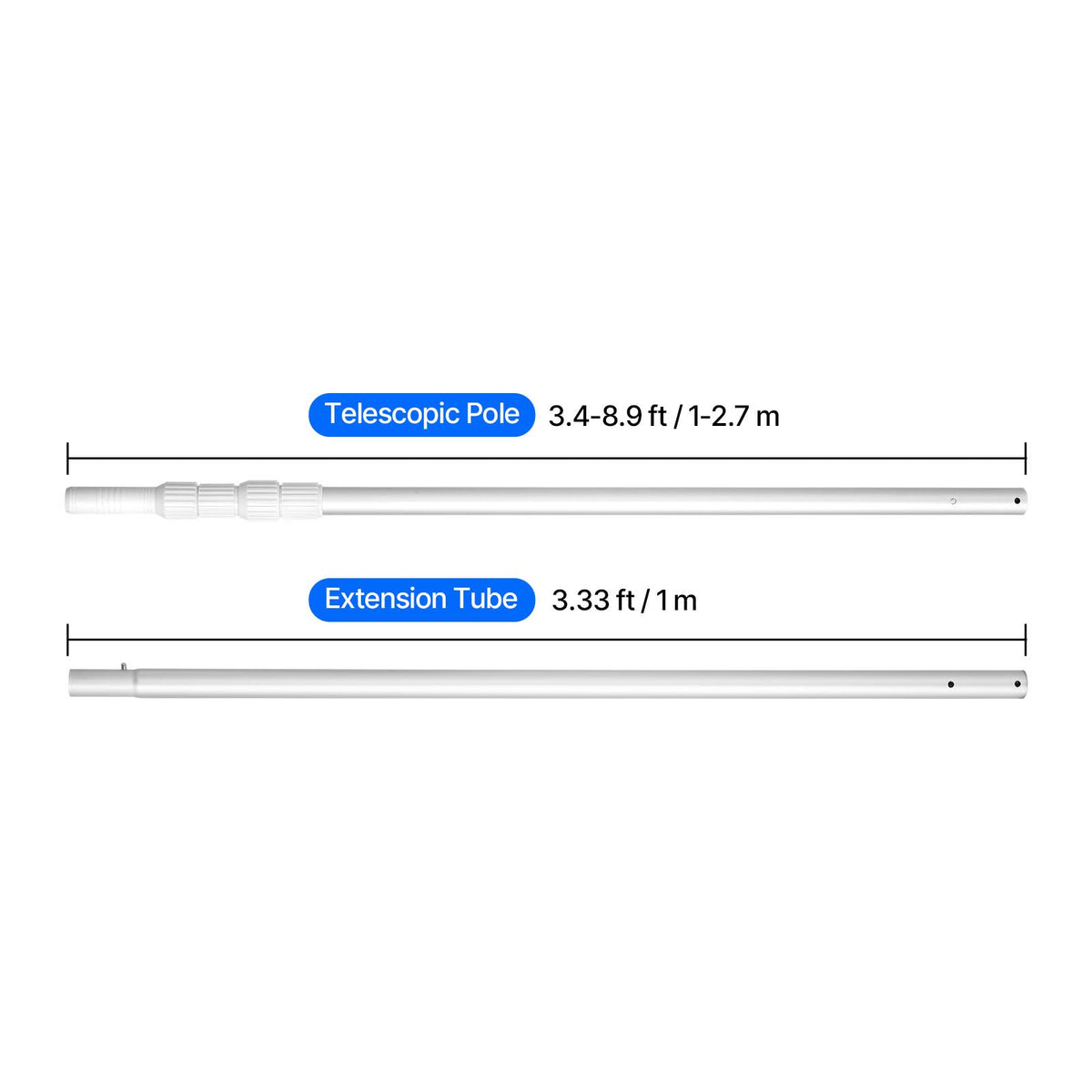 Pool Pole, 1 to 3.66 m Telescoping Swimming Pool Cleaning Poles, Professional Adjustable Telescopic Pole with Extension Pole, Heavy Duty Cleaner Stick for Skimmer Net, Rake, Brush, Vacuum Head