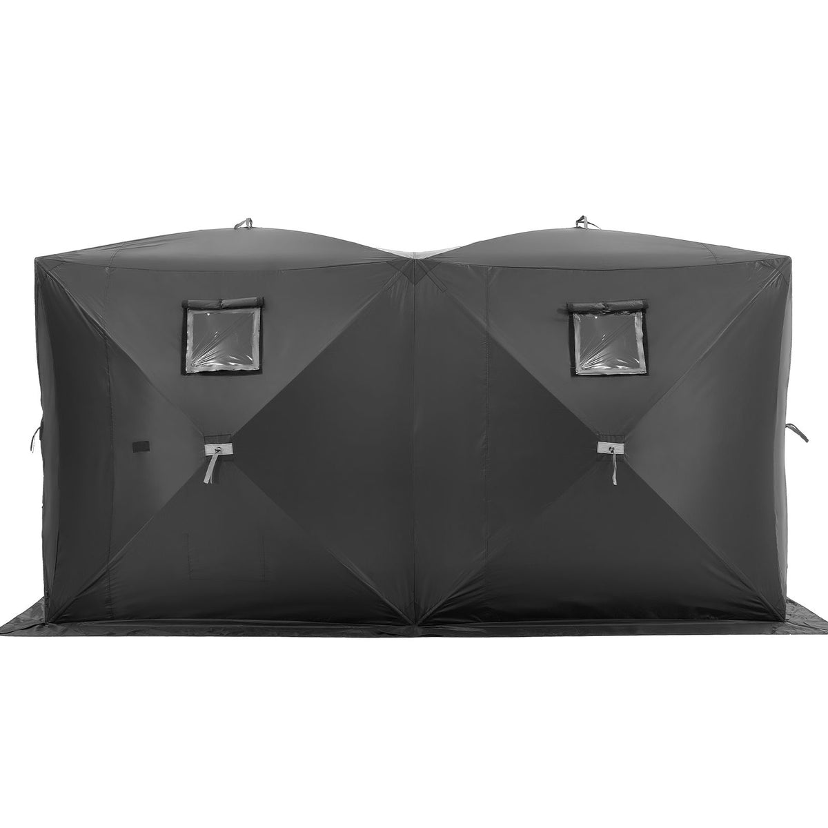 Portable Ice Shelter, 6-8 Person Pop-Up Ice Fishing Tent, 70 Square Feet Fishable Area, Ice Shanty for Winter Fishing, Waterproof Oxford Ice Cube with Anchors/Ropes/Carrying Bag, 142"x71" Black