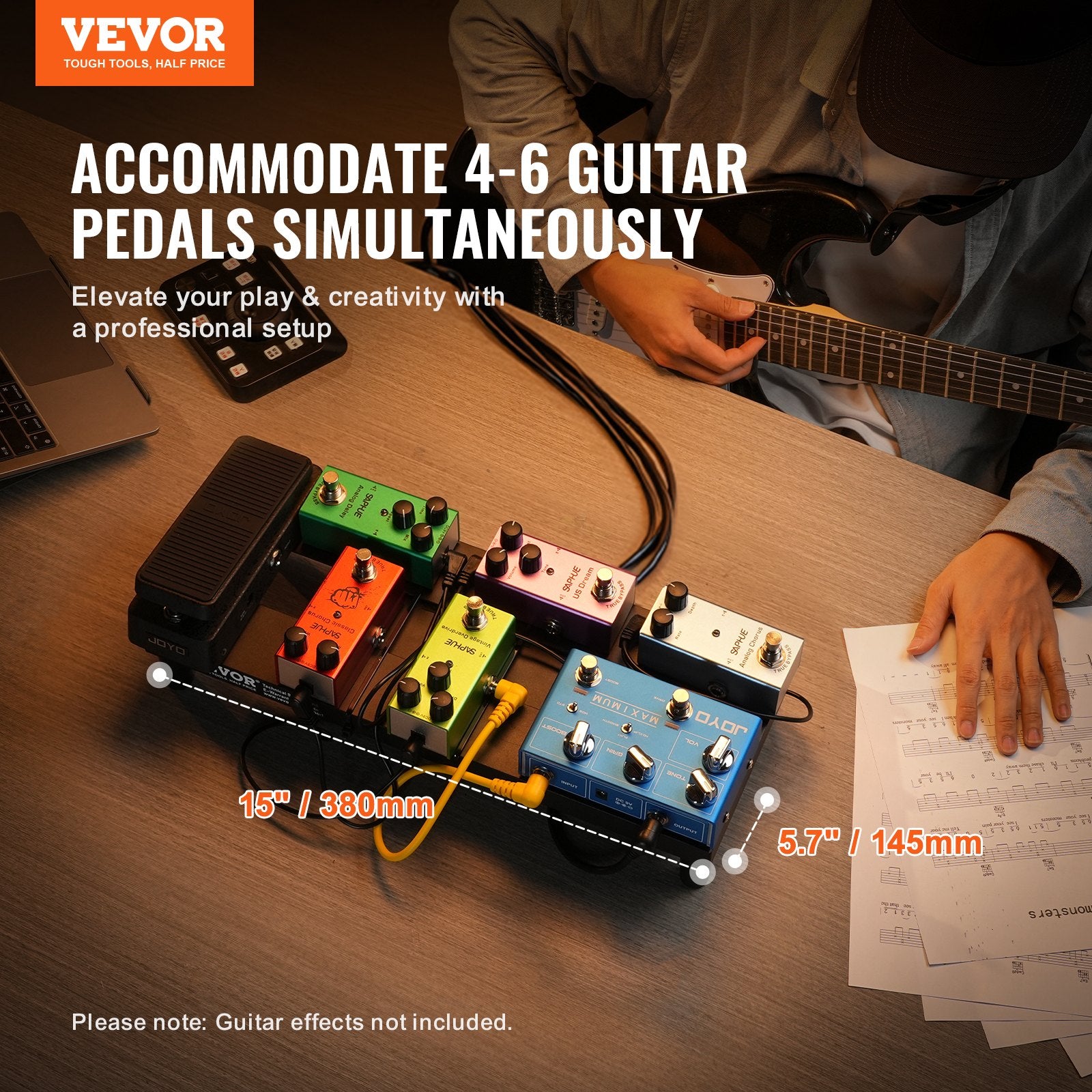 Beds & Bed Frames: VEVOR Guitar Pedal Board, 15'' x 5.7'', Aluminum Alloy 0.8 lbs Super Light Guitar Effects PedalBoard with Carry Bag High Quality Velcro Fixed Strap Shoulder Strap, Accommodate 4-6 Guitar Pedals, Small