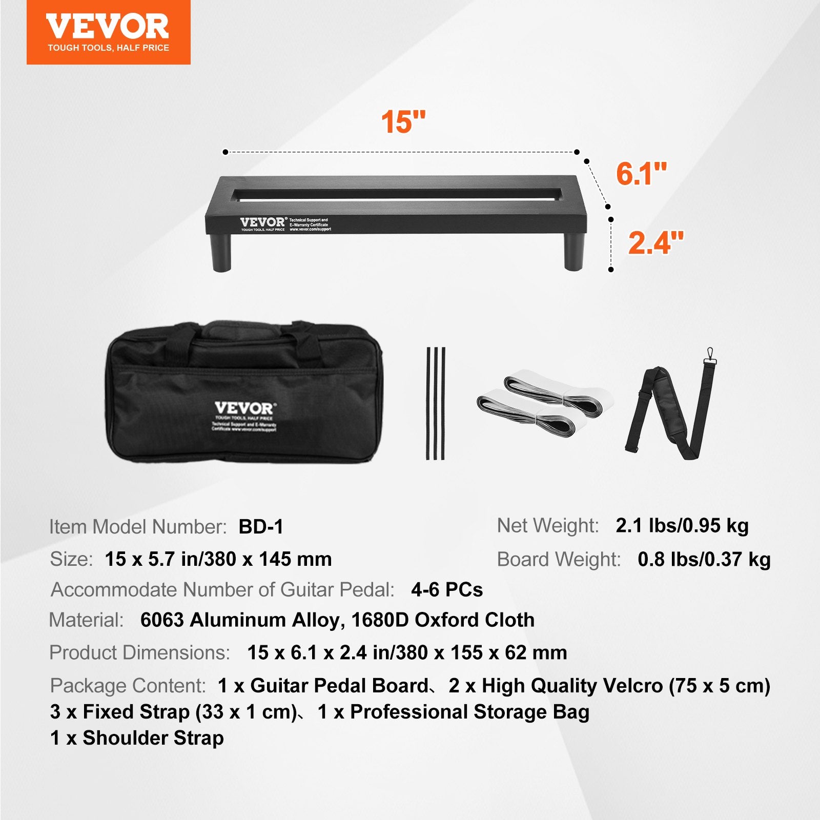 Beds & Bed Frames: VEVOR Guitar Pedal Board, 15'' x 5.7'', Aluminum Alloy 0.8 lbs Super Light Guitar Effects PedalBoard with Carry Bag High Quality Velcro Fixed Strap Shoulder Strap, Accommodate 4-6 Guitar Pedals, Small