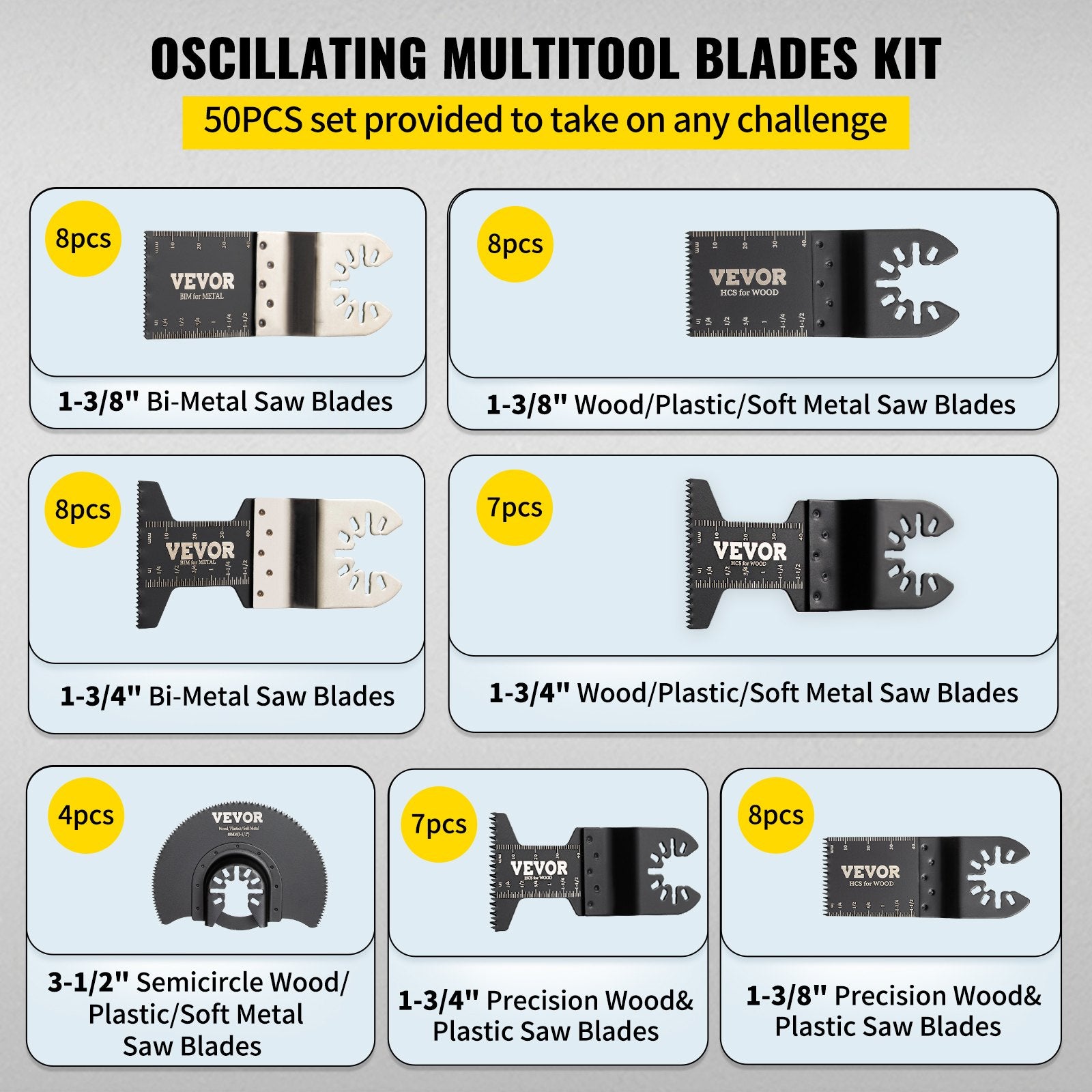 Tool Blades: VEVOR Oscillating Multi Tool Saw Blades Multi Tool Blades 50PCS for Wood Metal