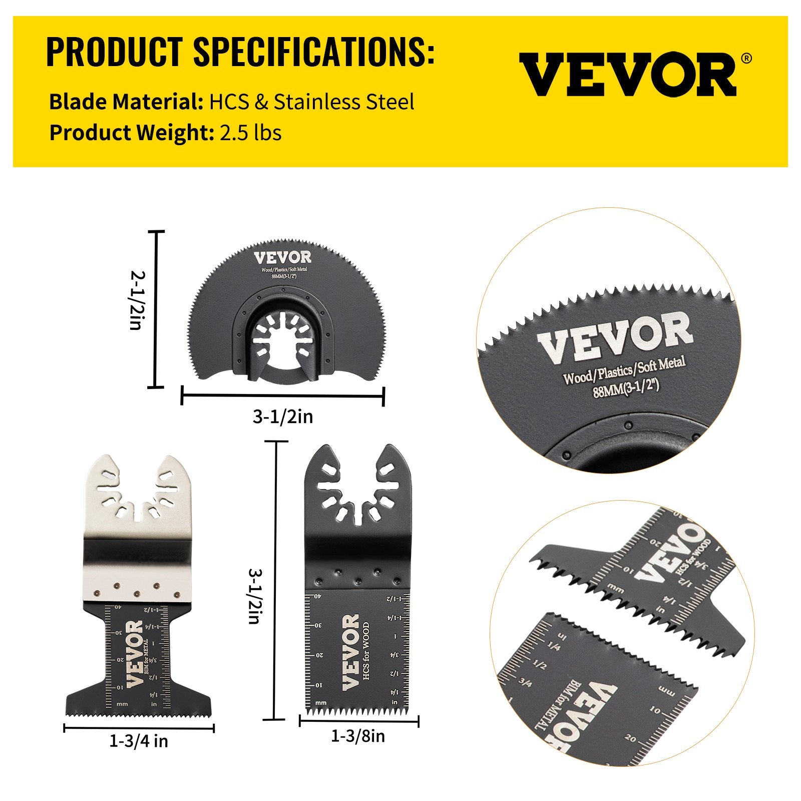 Tool Blades: VEVOR Oscillating Multi Tool Saw Blades Multi Tool Blades 50PCS for Wood Metal