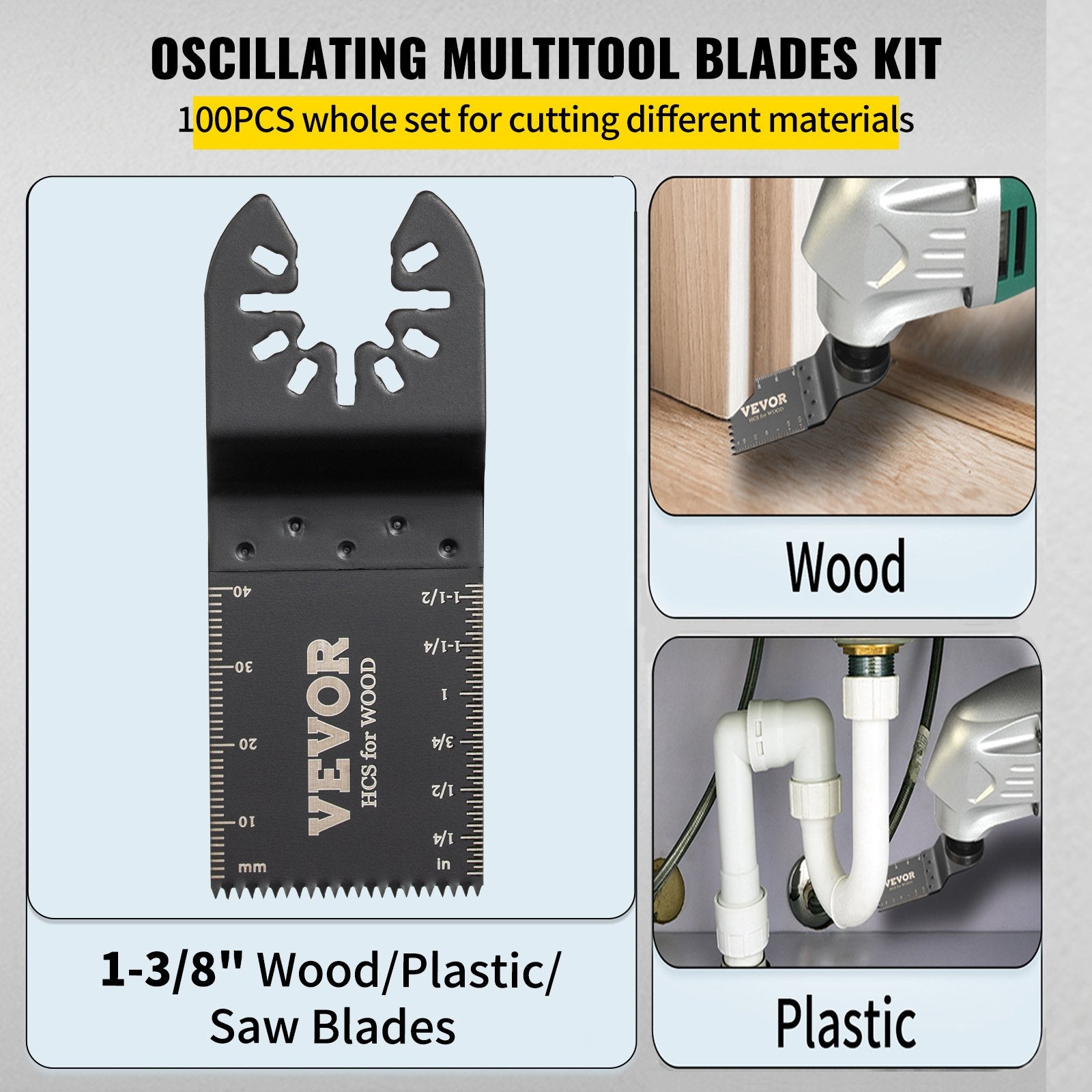 Saw Accessories: VEVOR 100PCS Oscillating Saw Blades, Quick Release Multitool Blades Kit, HCS Tool Blades for Wood Plastic, Compatible with Dewalt Dremel Fein Worx Bosch Makita Milwaukee