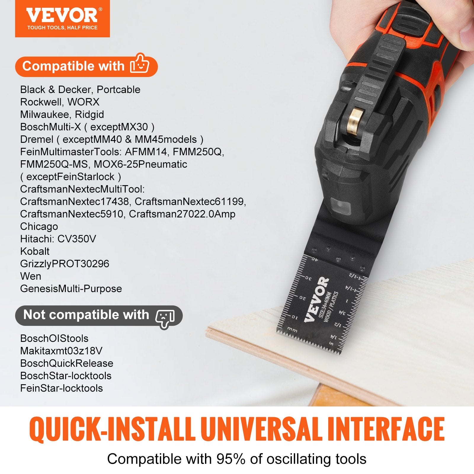 Saw Accessories: VEVOR 50PCS Oscillating Saw Blades, Universal Quick Release Oscillating Saw Blades, Multitool Tool Blades for Wood Plastic Aluminum, Fit Dewalt Bosch Milwaukee Hitachi Chicago Craftsman
