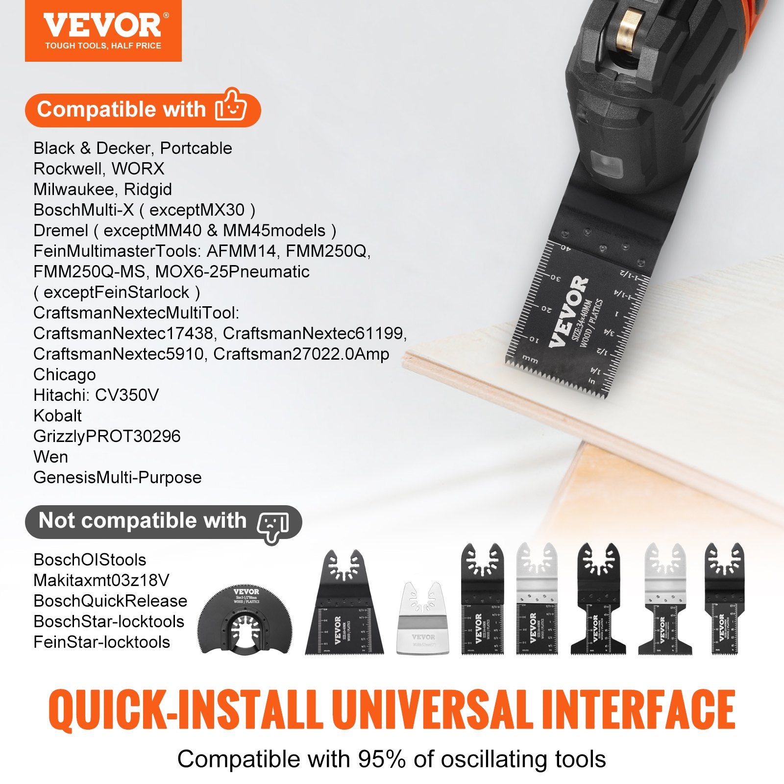 Saw Accessories: VEVOR 30PCS Multi Tool Blades Kits, Universal Quick Release Oscillating Saw Blades, 8 Types Wood Metal Plastic Oscillating Tool Blades, Fit Dewalt Bosch Milwaukee Hitachi Chicago Craftsman