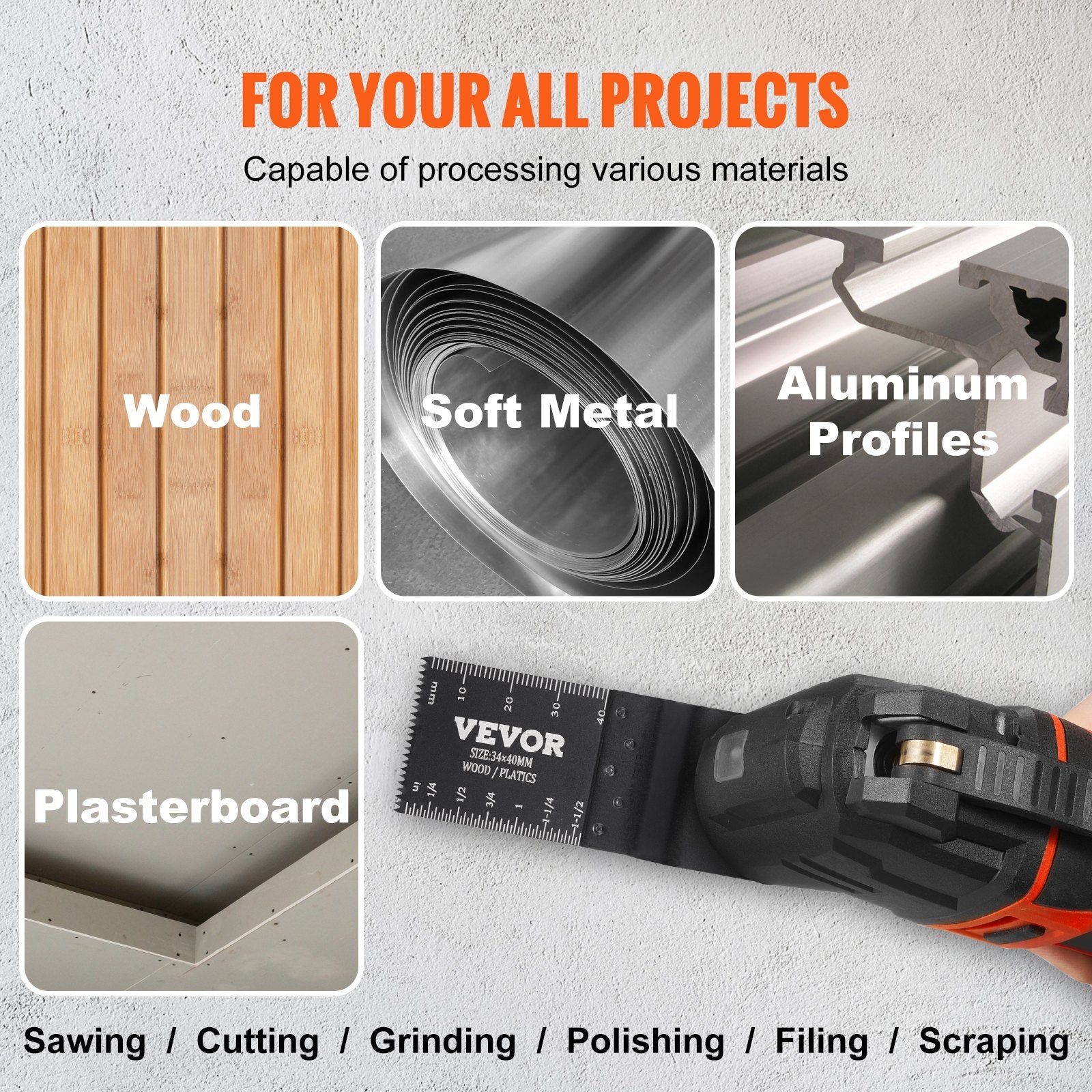 Saw Accessories: VEVOR 30PCS Multi Tool Blades Kits, Universal Quick Release Oscillating Saw Blades, 8 Types Wood Metal Plastic Oscillating Tool Blades, Fit Dewalt Bosch Milwaukee Hitachi Chicago Craftsman