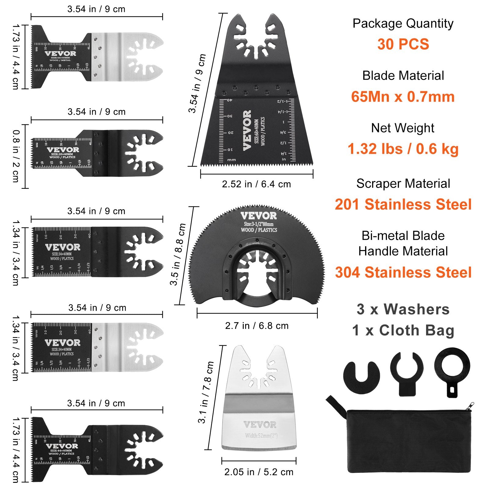 Saw Accessories: VEVOR 30PCS Multi Tool Blades Kits, Universal Quick Release Oscillating Saw Blades, 8 Types Wood Metal Plastic Oscillating Tool Blades, Fit Dewalt Bosch Milwaukee Hitachi Chicago Craftsman