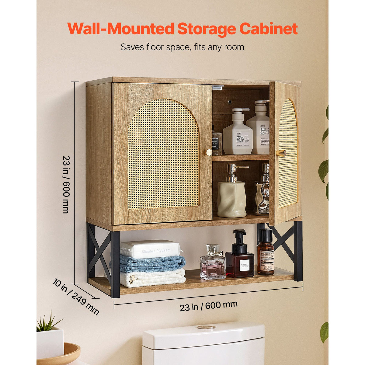 Bathroom Wall Cabinet, with 2 Doors and Adjustable Shelf, Over the Toilet Storage Medicine Cabinet Wall Mounted, Hanging Organizer with Shelves & Open Partition for Laundry Room Kitchen Restroom