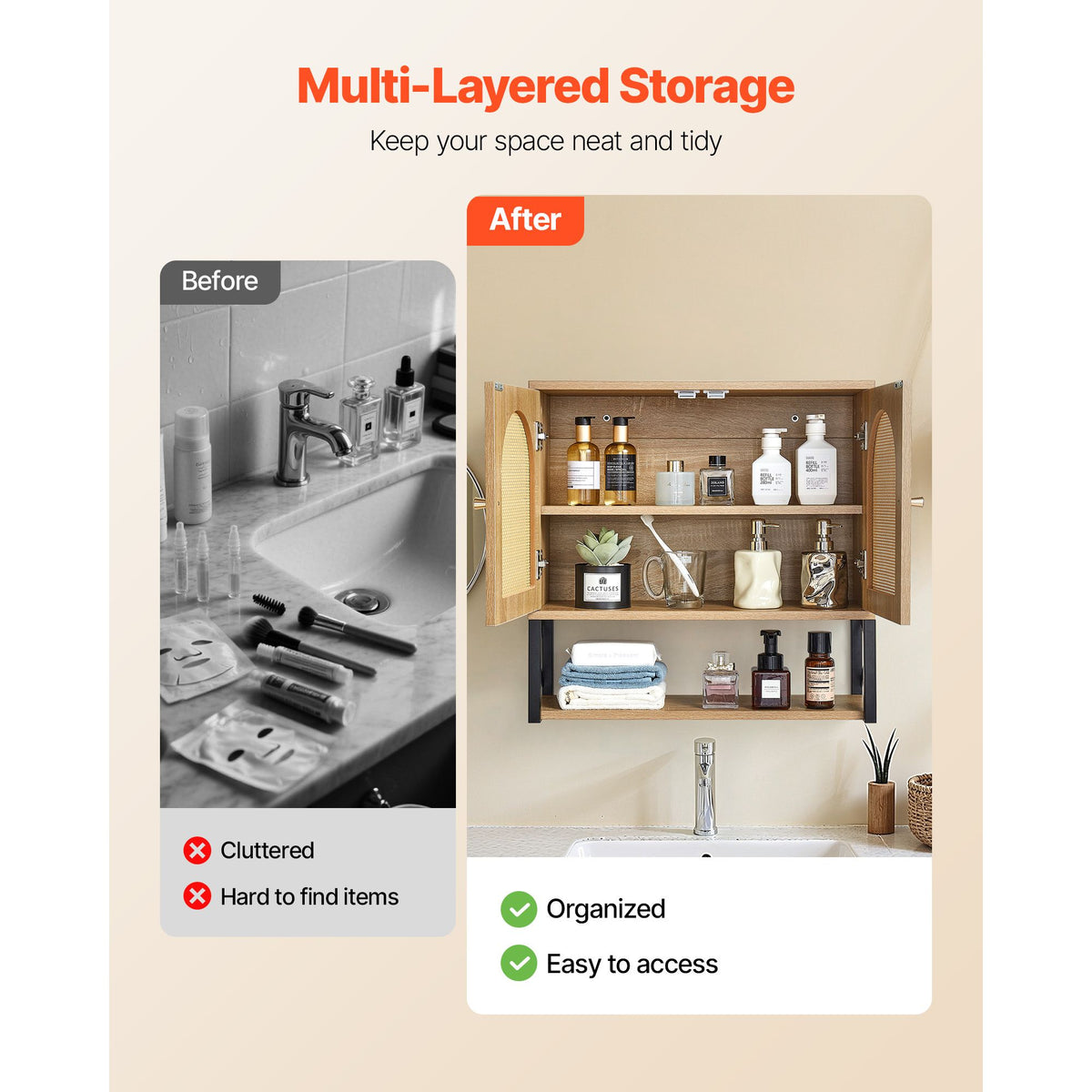 Bathroom Wall Cabinet, with 2 Doors and Adjustable Shelf, Over the Toilet Storage Medicine Cabinet Wall Mounted, Hanging Organizer with Shelves & Open Partition for Laundry Room Kitchen Restroom