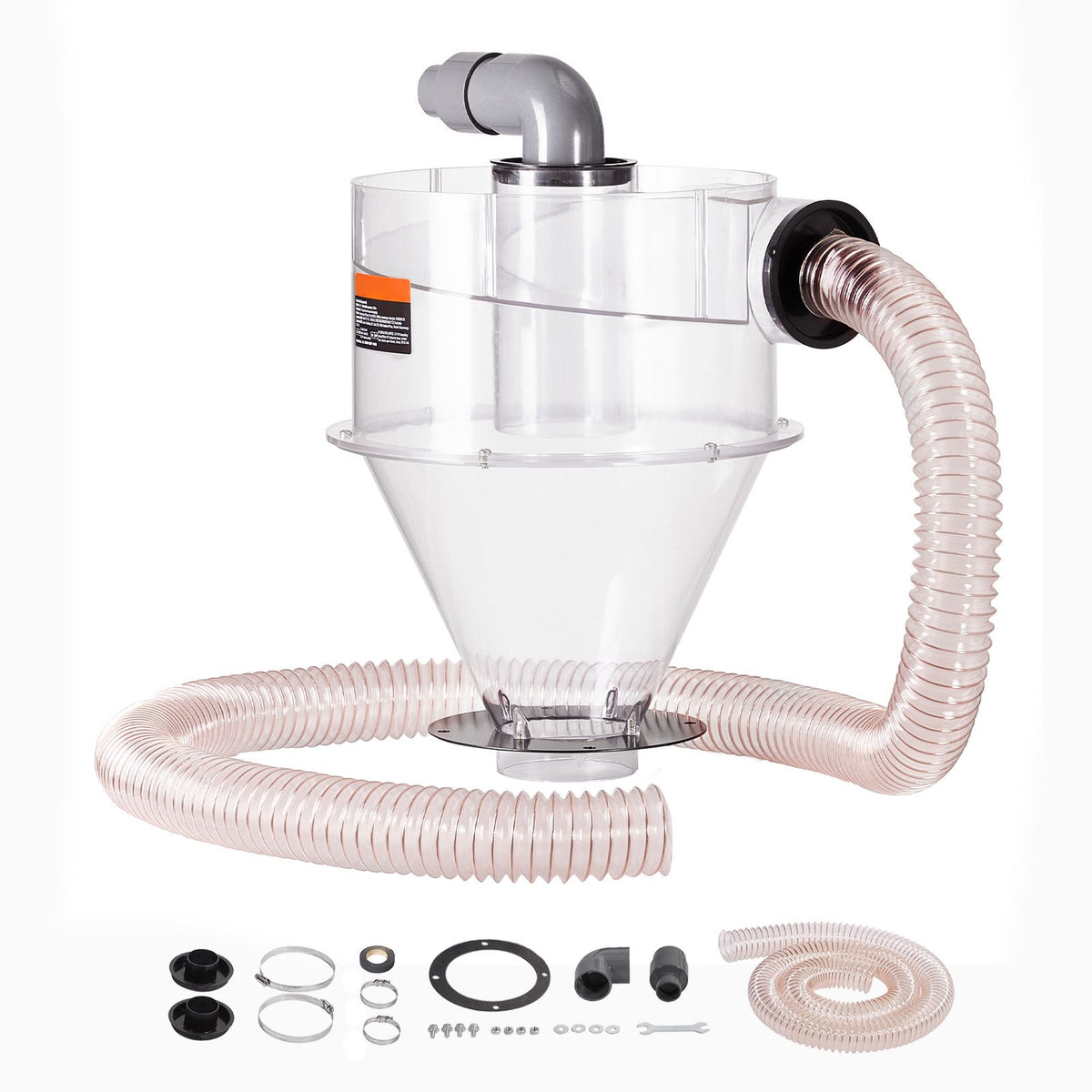 Cyclone Dust Separator, 4" Retrofit Cyclone Separator for Dust Collectors, ABS Dust Deputy With 2" Hole O.D. Connector & Hose for Wet/Dry Shop Vacuums, Fits 18.9-37.85L Tank (Tank Exclude)