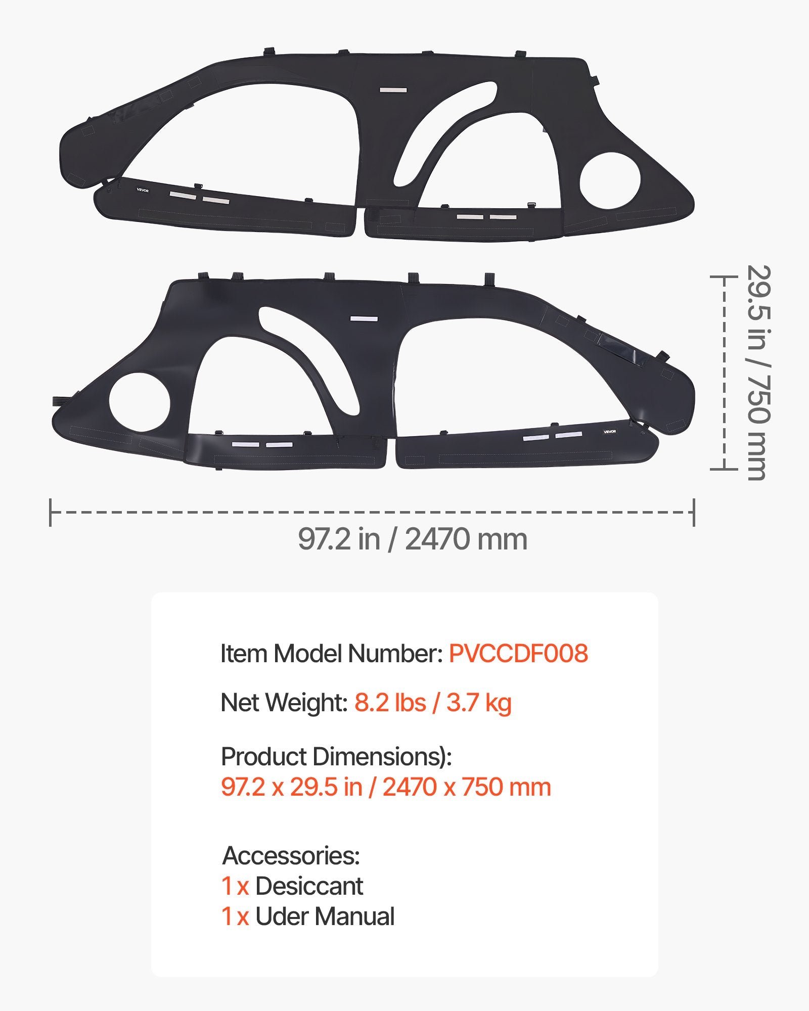 Spas & Accessories: VEVOR Cab Enclosure Upper Doors, Compatible with Polaris RZR PRO 2020-2024/Polaris RZR Turbo2022-2024, Soft Upper Doors, Upgraded Zipper UTV Soft Side Window Kit, Fit with Side Mirrors and Windshields