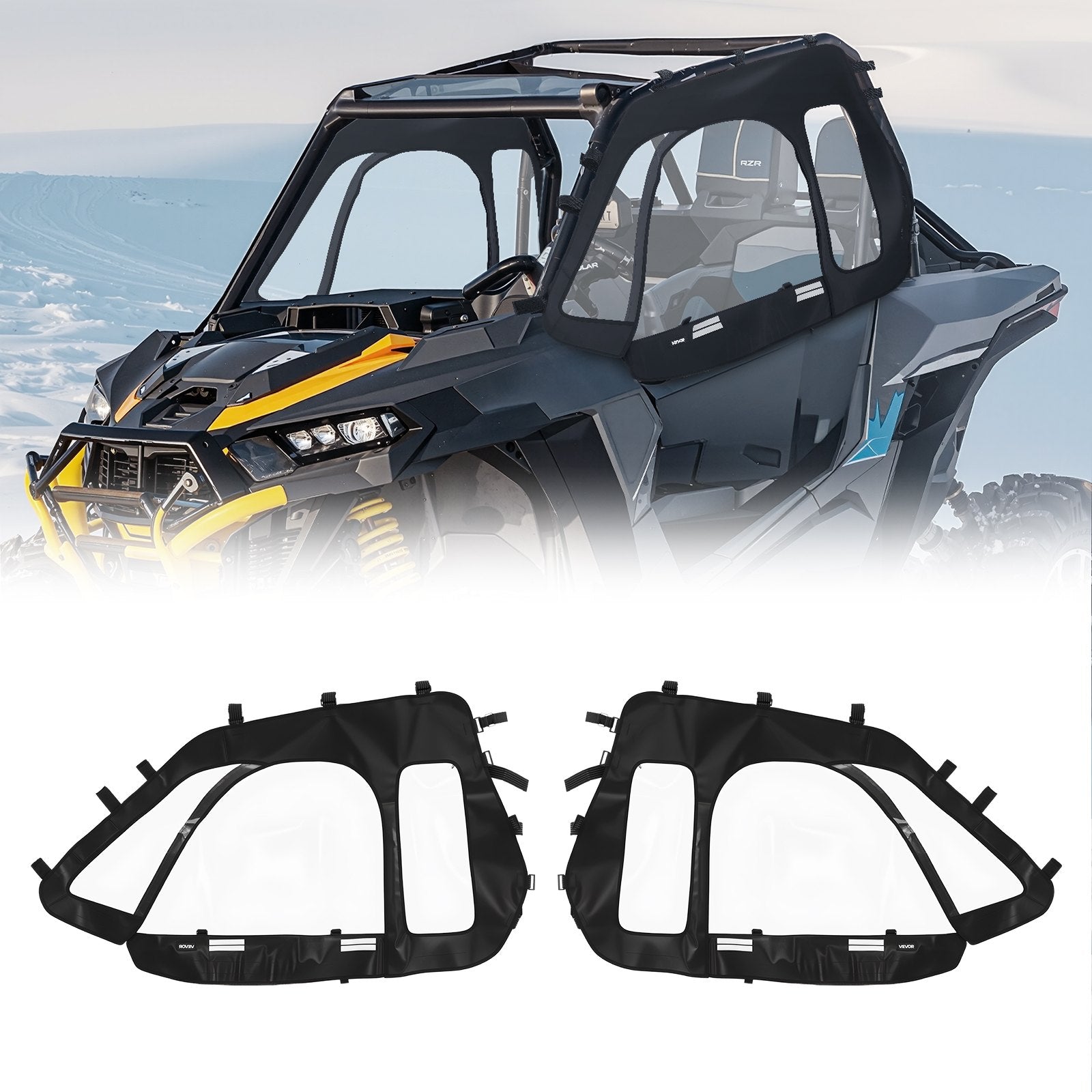 Spas & Accessories: VEVOR Cab Enclosure Upper Doors, Compatible with Polaris RZR XP 1000/XP Turbo 2014-2023, Soft Upper Doors, Windproof Upgraded Zipper UTV Soft Side Window Kit, Work with Side Mirrors and Windshields