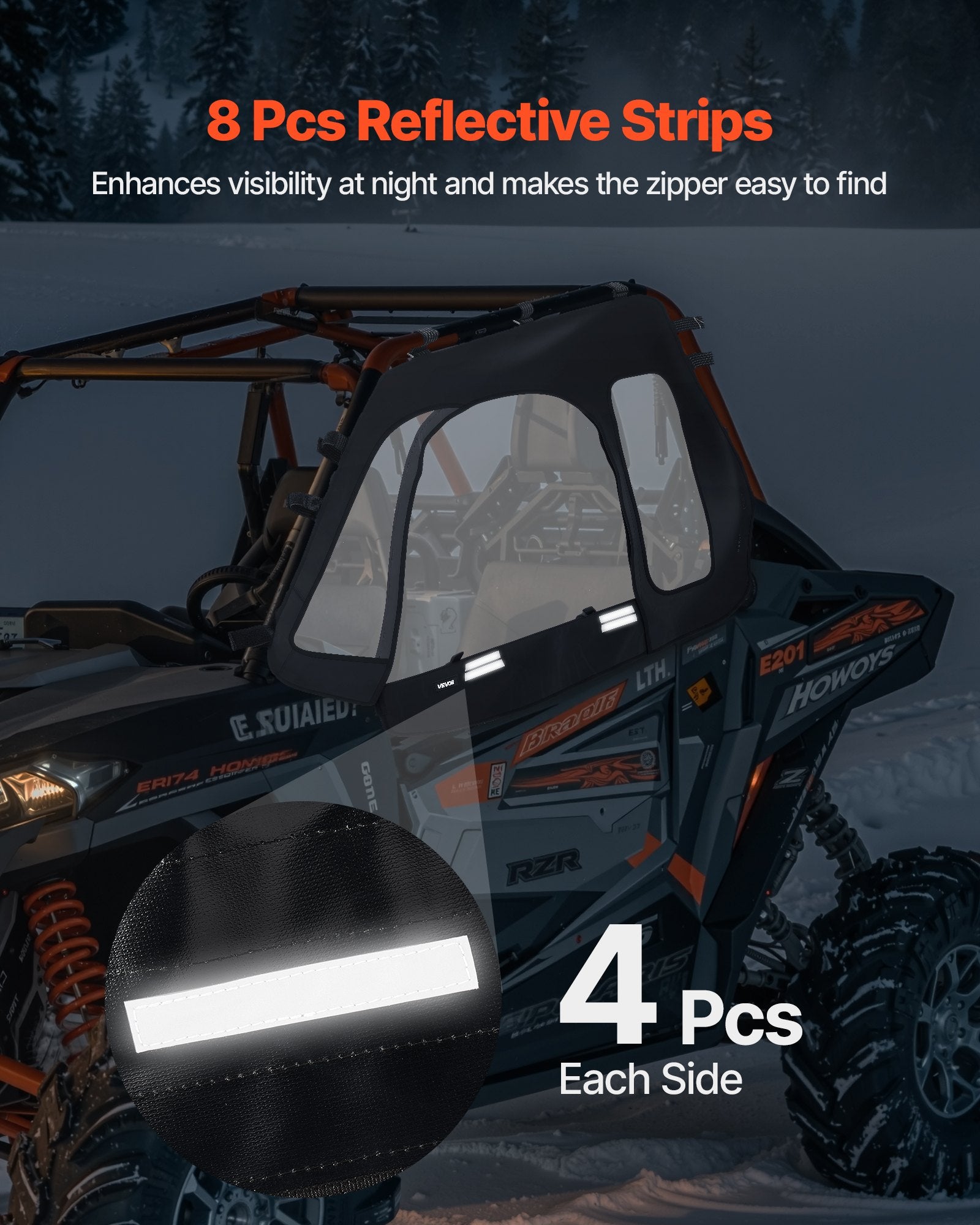Spas & Accessories: VEVOR Cab Enclosure Upper Doors, Compatible with Polaris RZR XP 1000/XP Turbo 2014-2023, Soft Upper Doors, Windproof Upgraded Zipper UTV Soft Side Window Kit, Work with Side Mirrors and Windshields