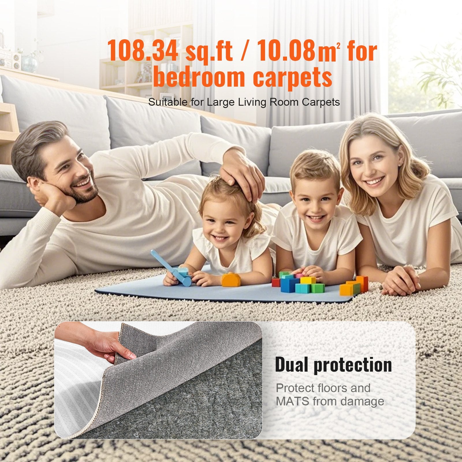 Floor Rugs: VEVOR Rug Pad Gripper 9' x 12' Protective Carpet Pad 0.47" Thick for All Floors