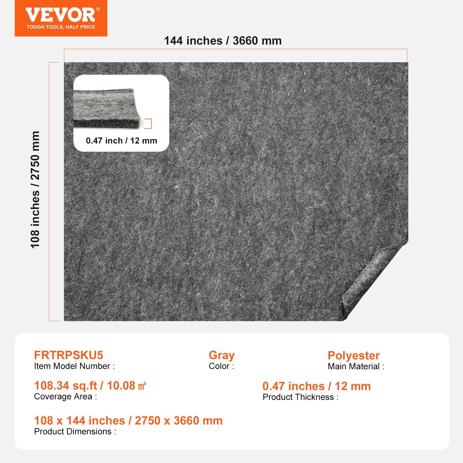 Floor Rugs: VEVOR Rug Pad Gripper 9' x 12' Protective Carpet Pad 0.47" Thick for All Floors