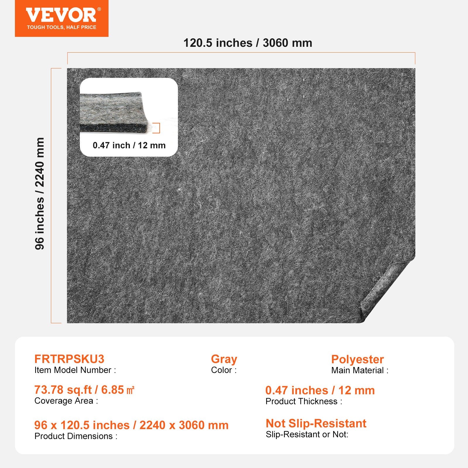 Women's Uggs & Slippers: VEVOR Rug Pad Without Slip Resistance, Protective Cushioning Carpet Pad, 8' x 10', 1/2"Thick, 100% Pure Polyester Felt, 7-8㎡ Premium Comfort Underfoot Carpet Padding Rug Cushion for All Floors, Gray