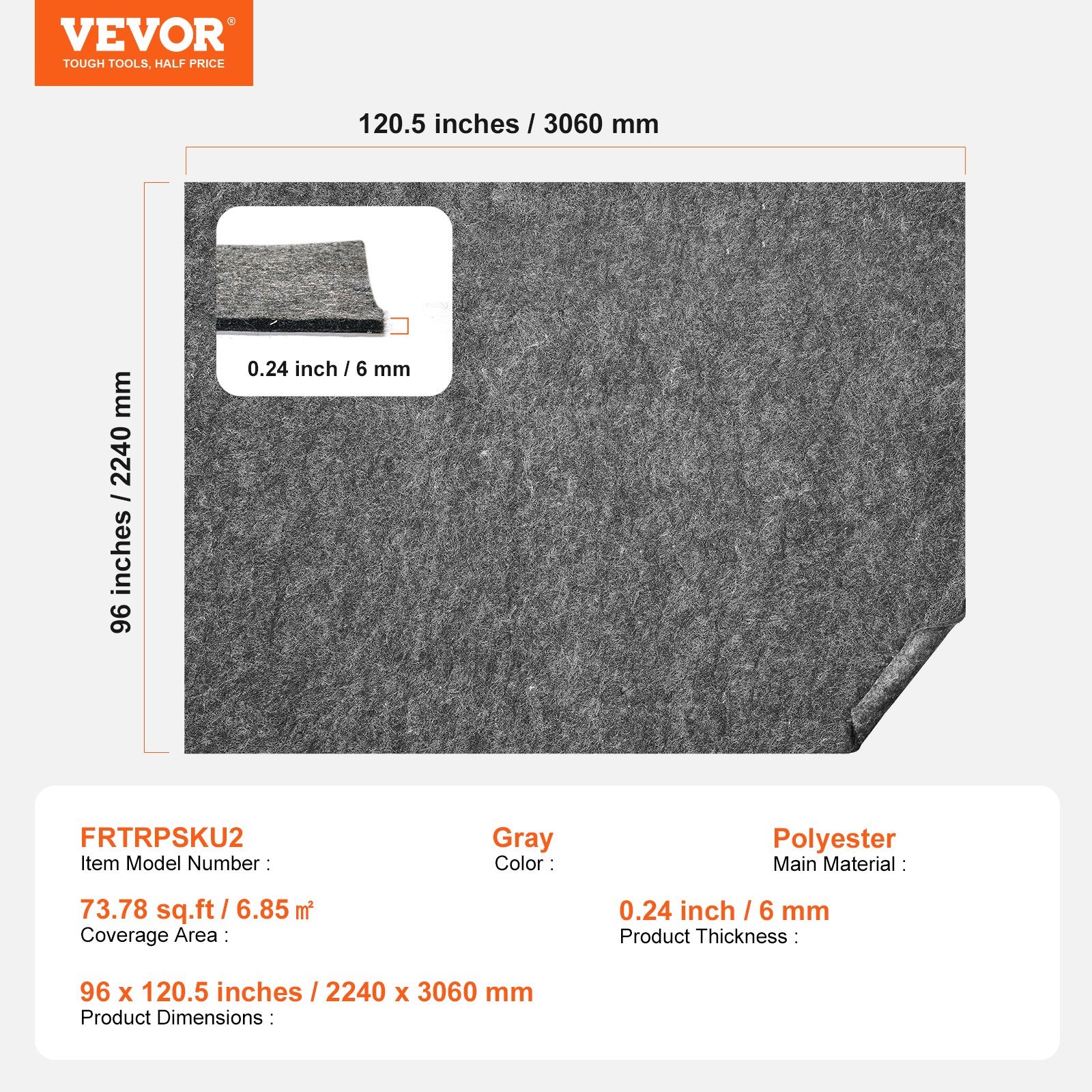 Floor Rugs: VEVOR Rug Pad Gripper 8' x 10' Protective Carpet Pad 0.24" Thick for All Floors