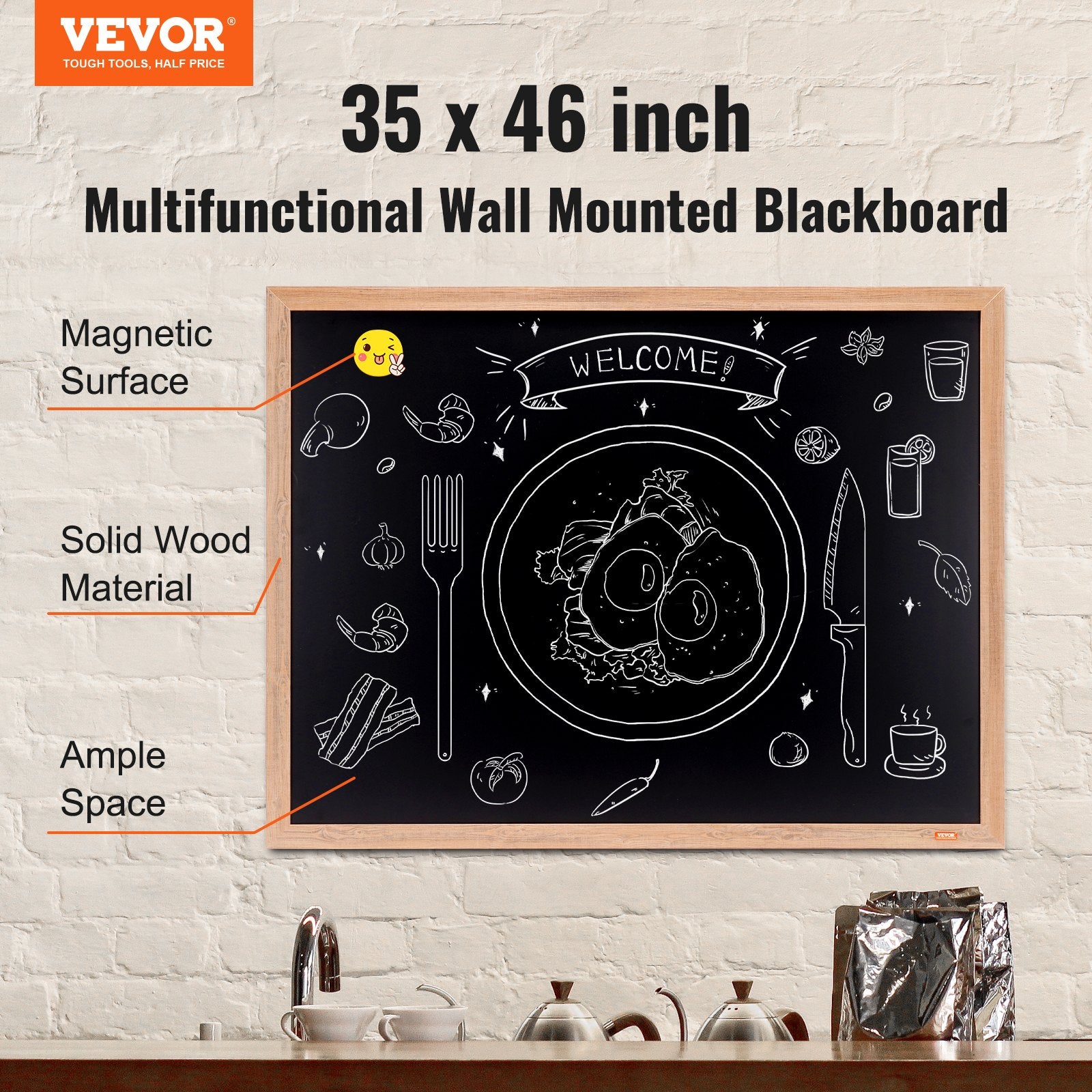 Garden Ornaments: VEVOR 35"x46" Rustic Wood Framed Chalkboard Wall Hanging Magnetic Wedding Sign