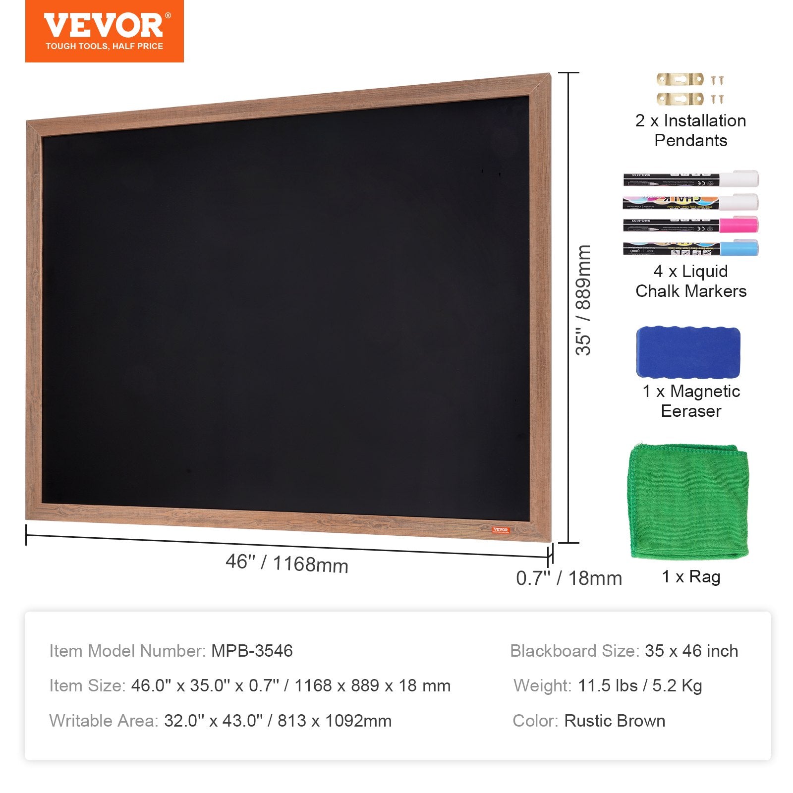 Garden Ornaments: VEVOR 35"x46" Rustic Wood Framed Chalkboard Wall Hanging Magnetic Wedding Sign