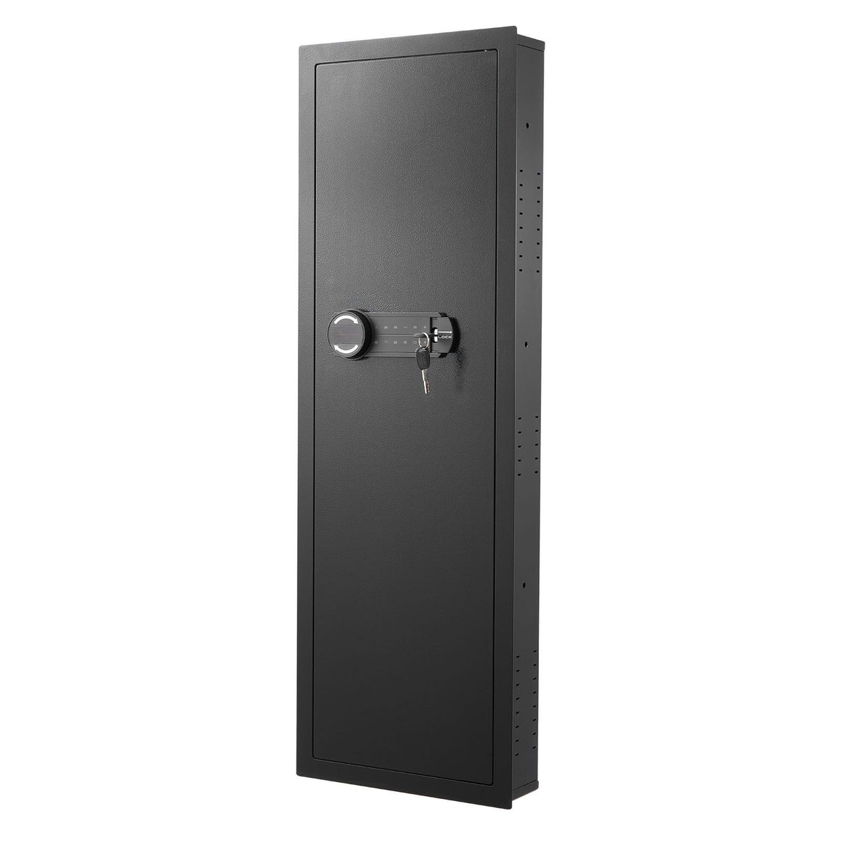 Wall Safe, 4-Tier Hidden Wall Mounted Gun Safe with Password & Key, Q235 Cold-Rolled Steel In-Wall Box with LED Lighting, 3 Adjustable Shelves & Key Holders for Money, Jewelry, Passport, Black