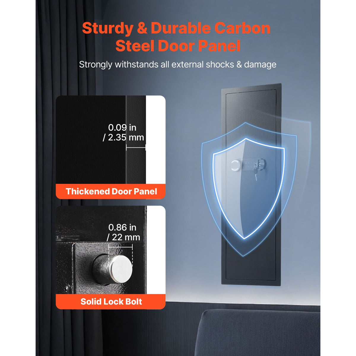 Wall Safe, 4-Tier Hidden Wall Mounted Gun Safe with Password & Key, Q235 Cold-Rolled Steel In-Wall Box with LED Lighting, 3 Adjustable Shelves & Key Holders for Money, Jewelry, Passport, Black