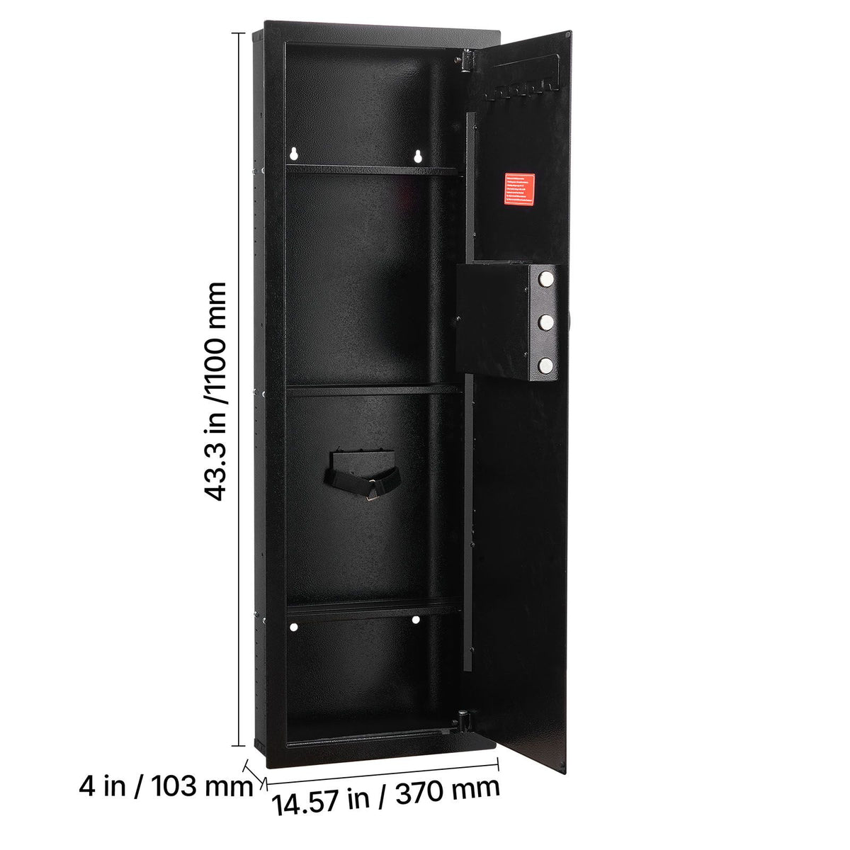Wall Safe, 4-Tier Hidden Wall Mounted Gun Safe with Password & Key, Q235 Cold-Rolled Steel In-Wall Box with LED Lighting, 3 Adjustable Shelves & Key Holders for Money, Jewelry, Passport, Black