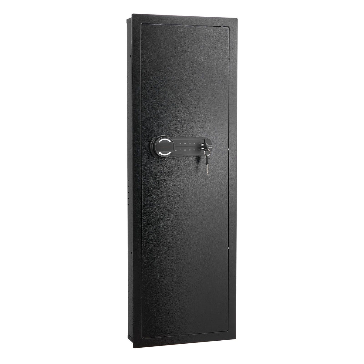 Wall Safe, 4-Tier Hidden Wall Mounted Gun Safe with Password & Key, Q235 Cold-Rolled Steel In-Wall Box with LED Lighting, 3 Adjustable Shelves & Key Holders for Money, Jewelry, Passport, Black